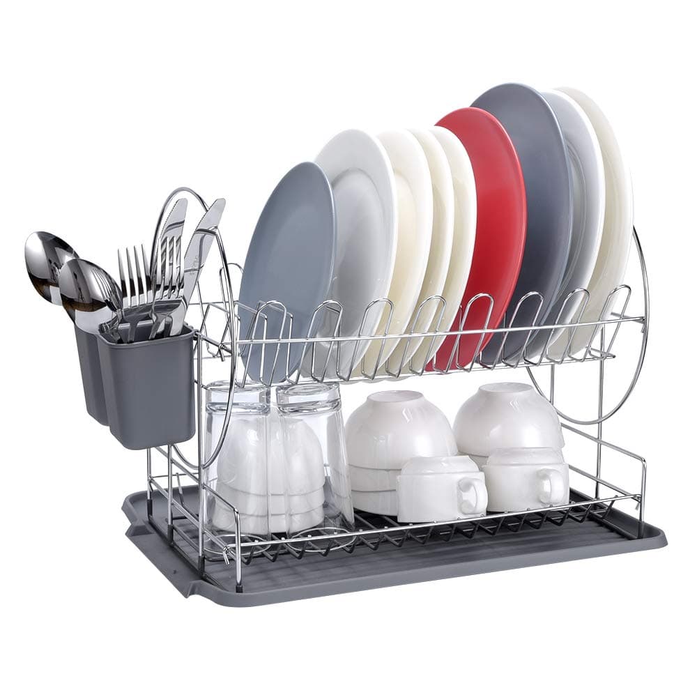 GAOYU Dish Drainer 2 Tier Dish Drying Rack with High Quality Anti Rust Coating/Utensil Holder/Drain Board Chrome-plated Stainless Steel Kitchen Dish Rack for Counter, Sink Side, 17 x 13 x 13 Inch