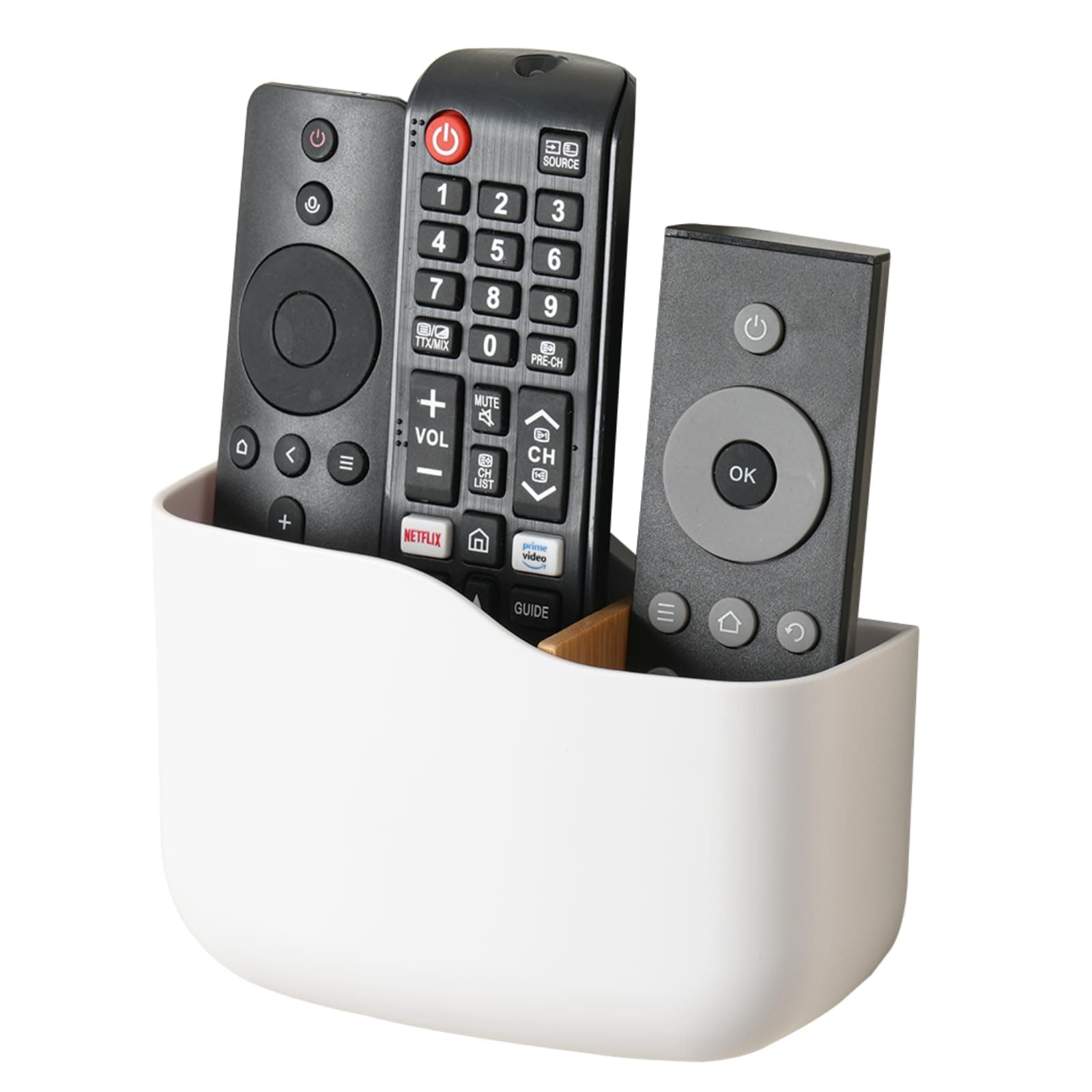 Adhesive TV Remote Control Holder Wall Mount TV Remote Holder Wall Remote Control Caddy Storage Organizer Universal Controller Stand Box (For 2 Or 3 Remote Controls–White–Quantity1