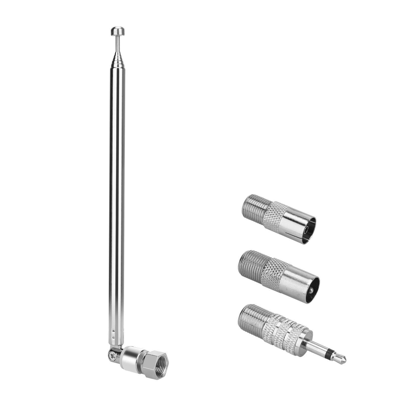 75 Ohm Replacement FM Radio Antenna - 7 Sections Telescopic Antenna, 17cm to 75.8cm, F Type Male Plug Jack with Adapter for Table Top Radio, HiFi, AV, Stereo Receiver, Mini System