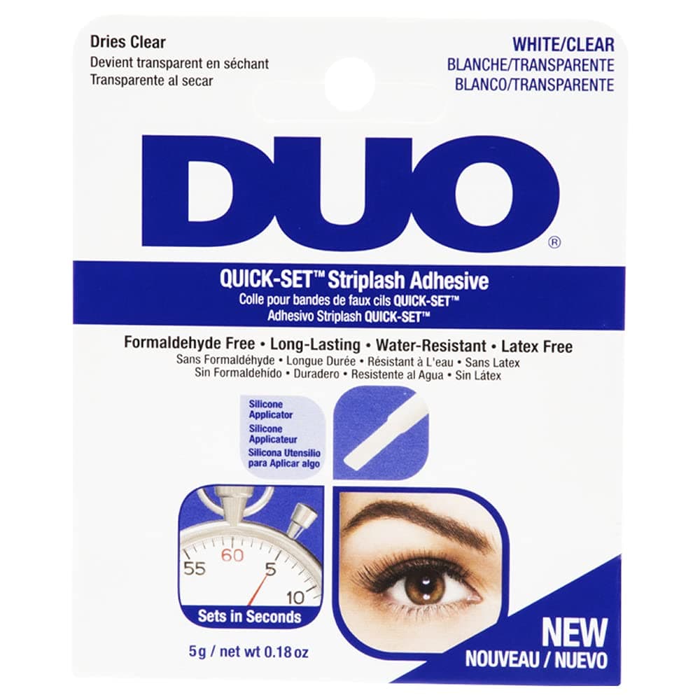 DUO Quick-Set Striplash Adhesive | Strong Eyelash Glue with Lightweight Formula | Professional Lash Glue for Eyelash Extensions, Cluster Lashes, & Individual Eyelashes | White/Clear, 0.18 Ounces