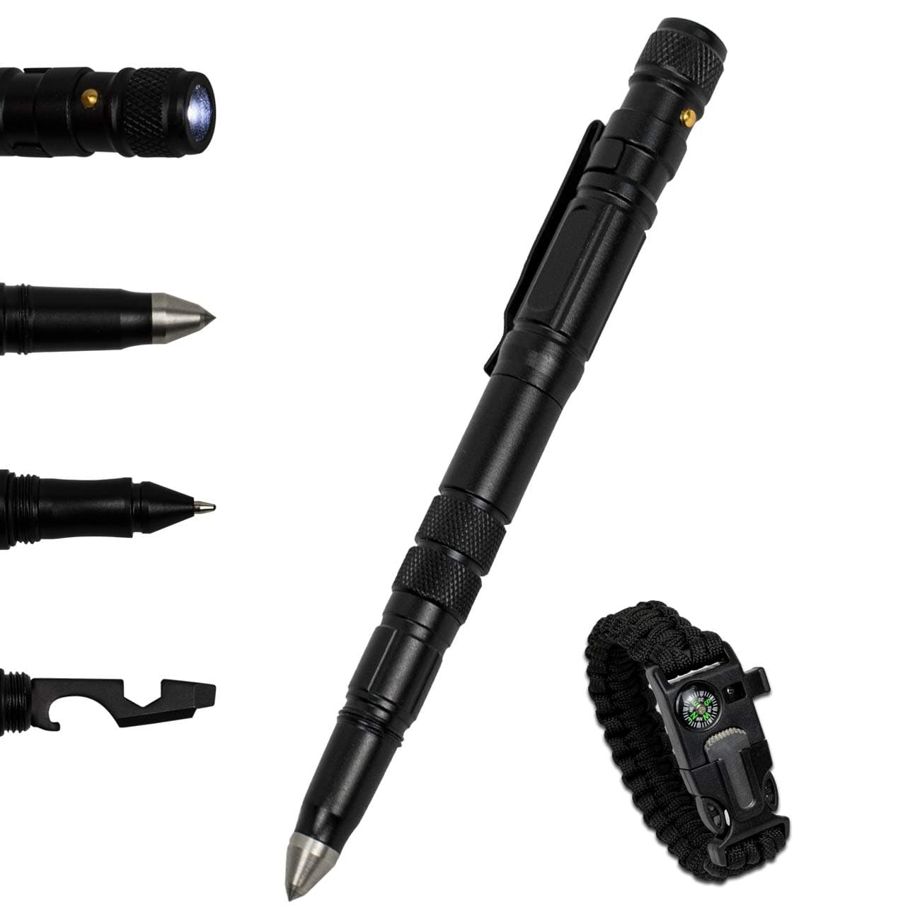 U2 Tactical Pen for Survival Self-Defense, EDC Multi Tool with Built-in LED Flashlight/Screwdriver/Bottle Opener/Window Breaker/Ballpoint Pen &Paracord Bracelet Emergency Cord Kit