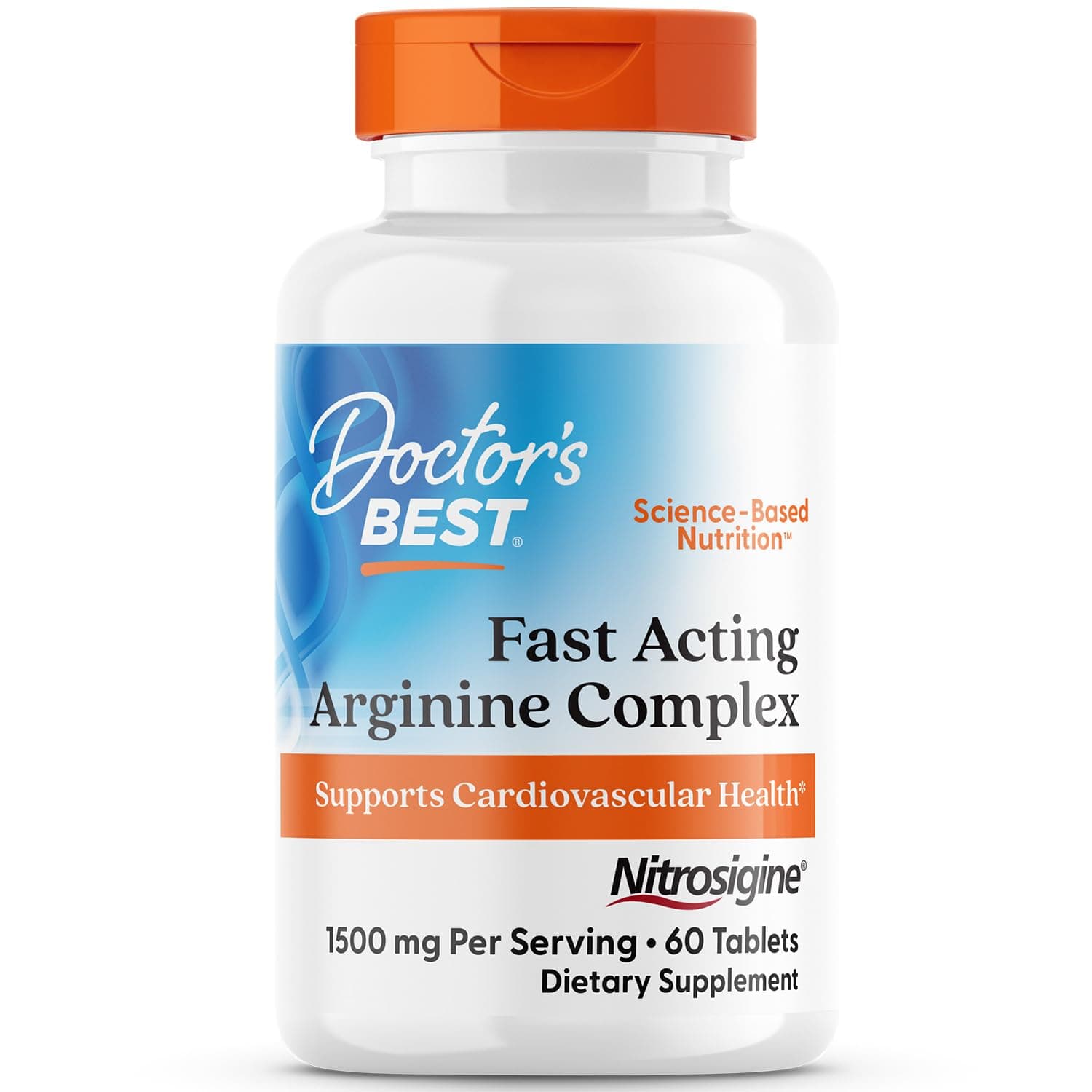 Doctor's Best Fast Acting Arginine Complex w/Nitrosigine, Boost Nitric Oxide, Blood Flow & Vessel Flexibility, Non-GMO, Vegan, Gluten Free, 750mg, White (DRB-00406)