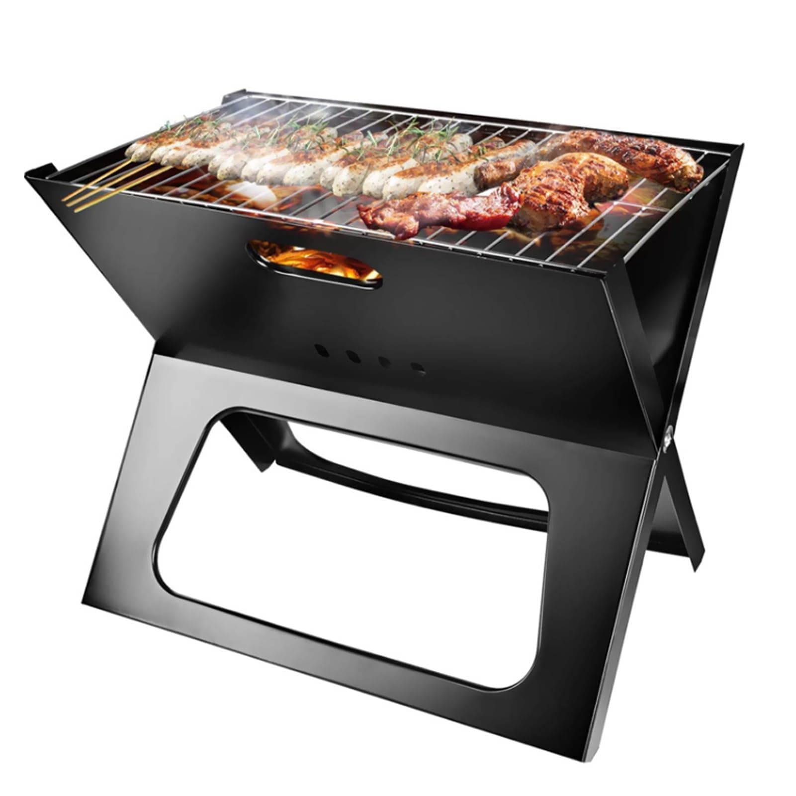 Beauenty BBQ Grill Camping Campfire Grill Instant Foldable&Easy Portability For Outdoor Barbecues Camping Traveling Picnics Garden Beach Party-Black