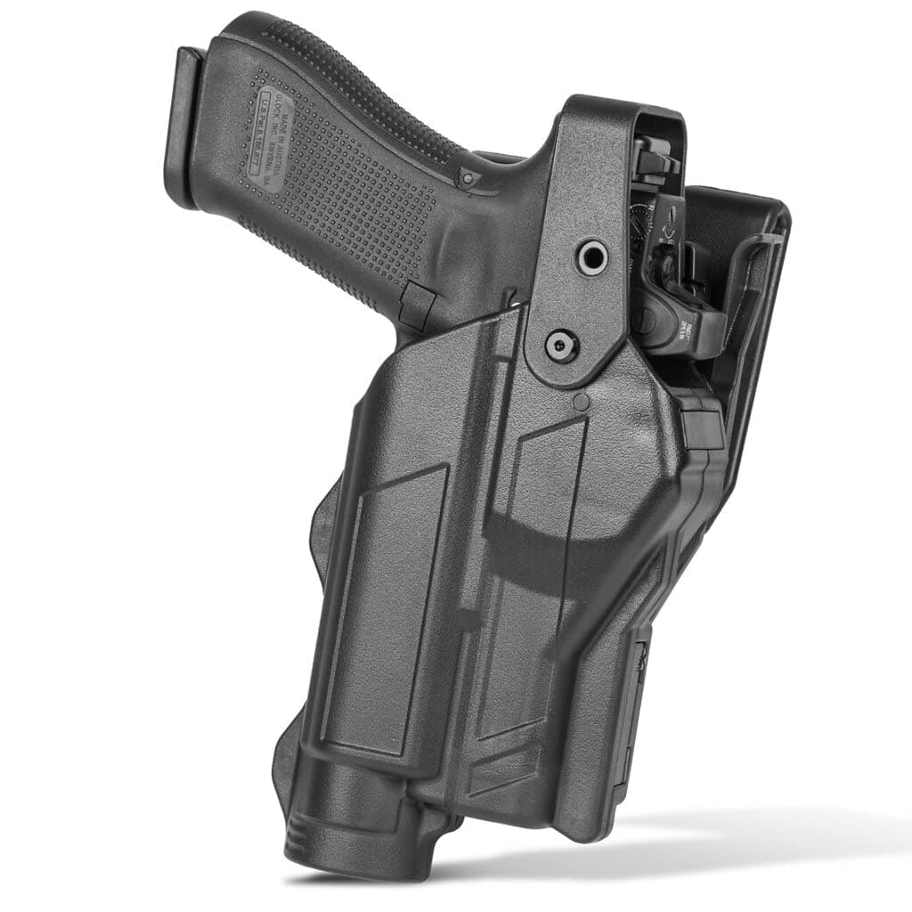 Alien Gear Rapid Force Duty Holster - Mid Ride Slide for The Glock 19/19x/32/38, or Glock 23(Gen 1-4) w/Light - Right Hand - Matte Black - Level 3 Retention - No Hood - QDS (Full System)