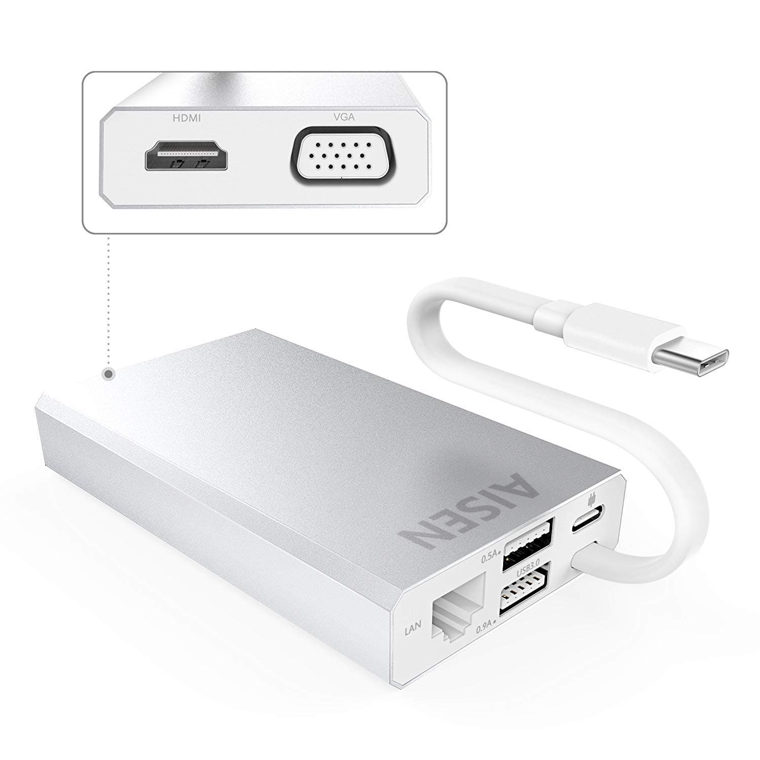 Centeni USB C Hub to HDMI/VAG/2 USB 3.0 Output and RJ45/USB Type C Import Type C Hub Multiport Adapter-Silver Aluminum