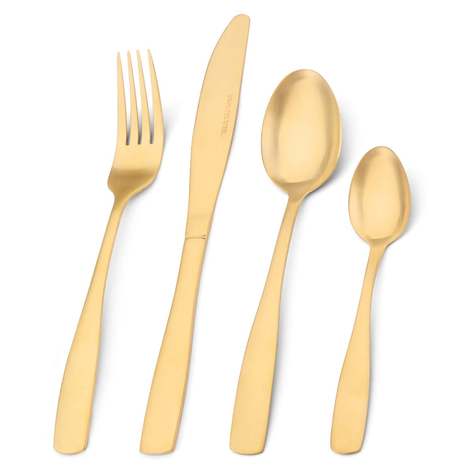 Matte Gold Cutlery Set, Bettlife Tableware Set Stainless Steel Flatware Silverware Set with Knife and Fork Set, Service for 8, Dishwasher Safe, Easy Clean & Hold (Matt Gold, 32 P)