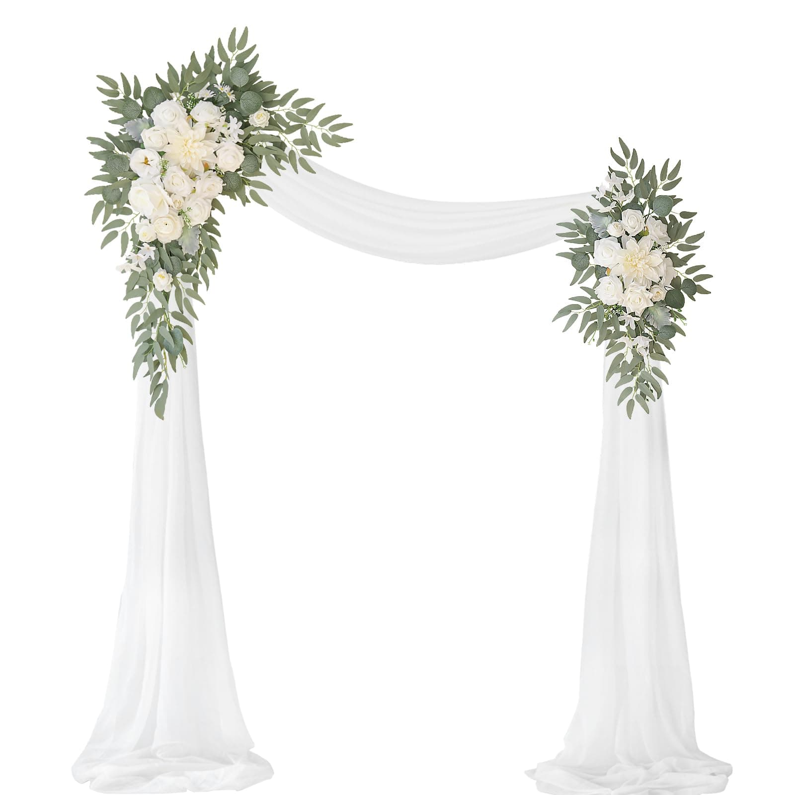 Artificial Wedding Arch Flowers Kit(Pack of 3),2Pcs Artificial Flower Arch Decor,1Pcs Sheer Drape for Wedding Ceremony Arbor for WeddingCeremony (White Rose Wedding)