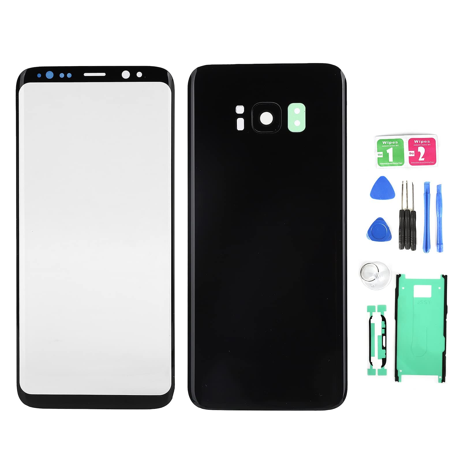 Rear Back Glass Cover Set for Galaxy S8,Front Screen Glass Lens Replacement Kit for Samsung S8(black)