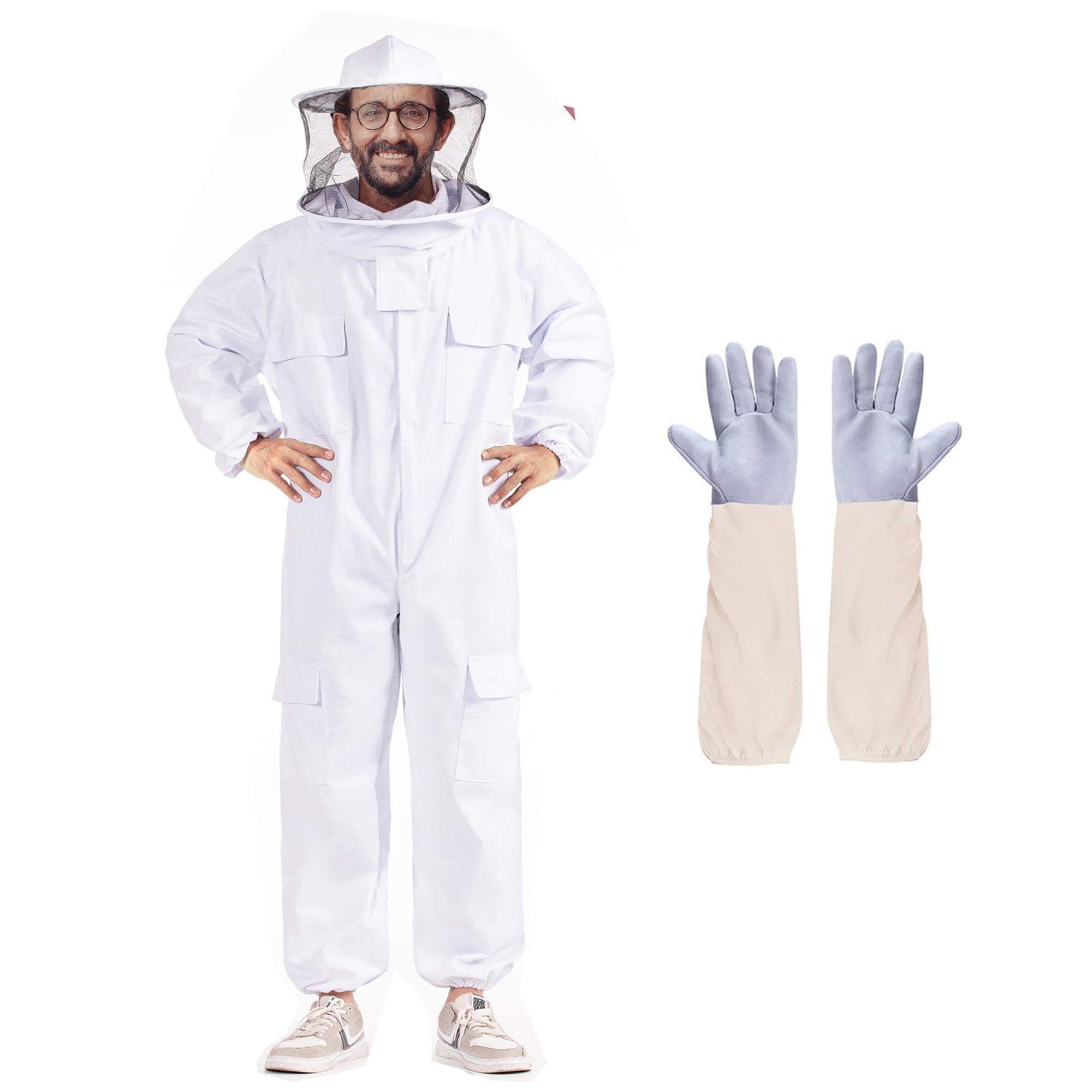 Beekeeping Suit bee Suit for Men, White, L-for 60-64Inch