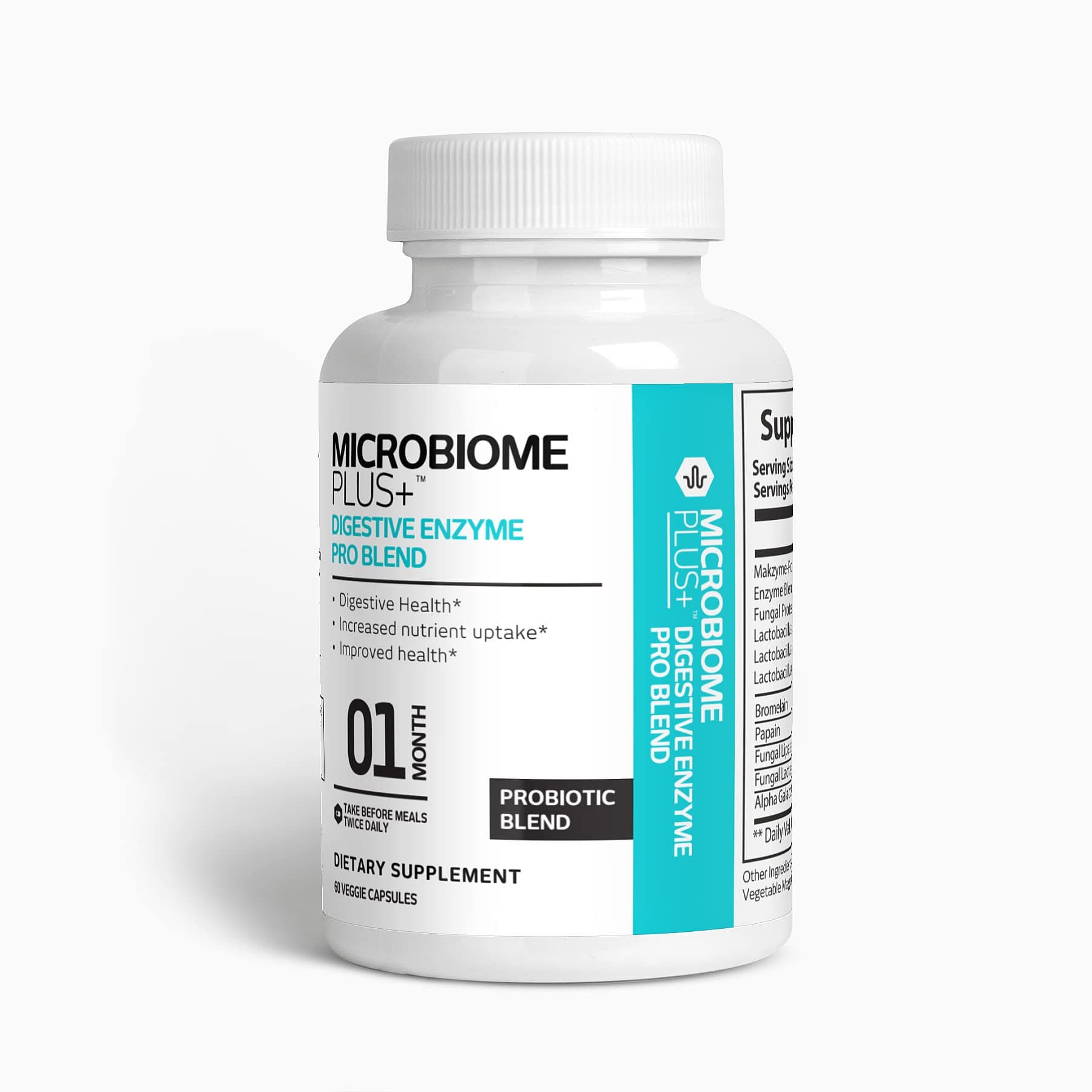 Microbiome Plus Premium Digestive Formula - 18 Plant Based Enzymes for Digestion Health: Bromelain, Amylase, Protease, Lipase, Lactase, Plus, 60 Veggie Caps, Non GMO, Gluten Free (1)