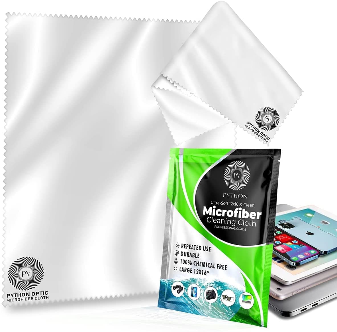 Python Premium OLED Microfiber Cloth 12x16in - Scratch-Free Optical Lens & Glasses Cleaner, Screen Cleaning for Computers, TVs, Apple Devices, Zeiss Lenses, Luxury Watches & Expensive Optics