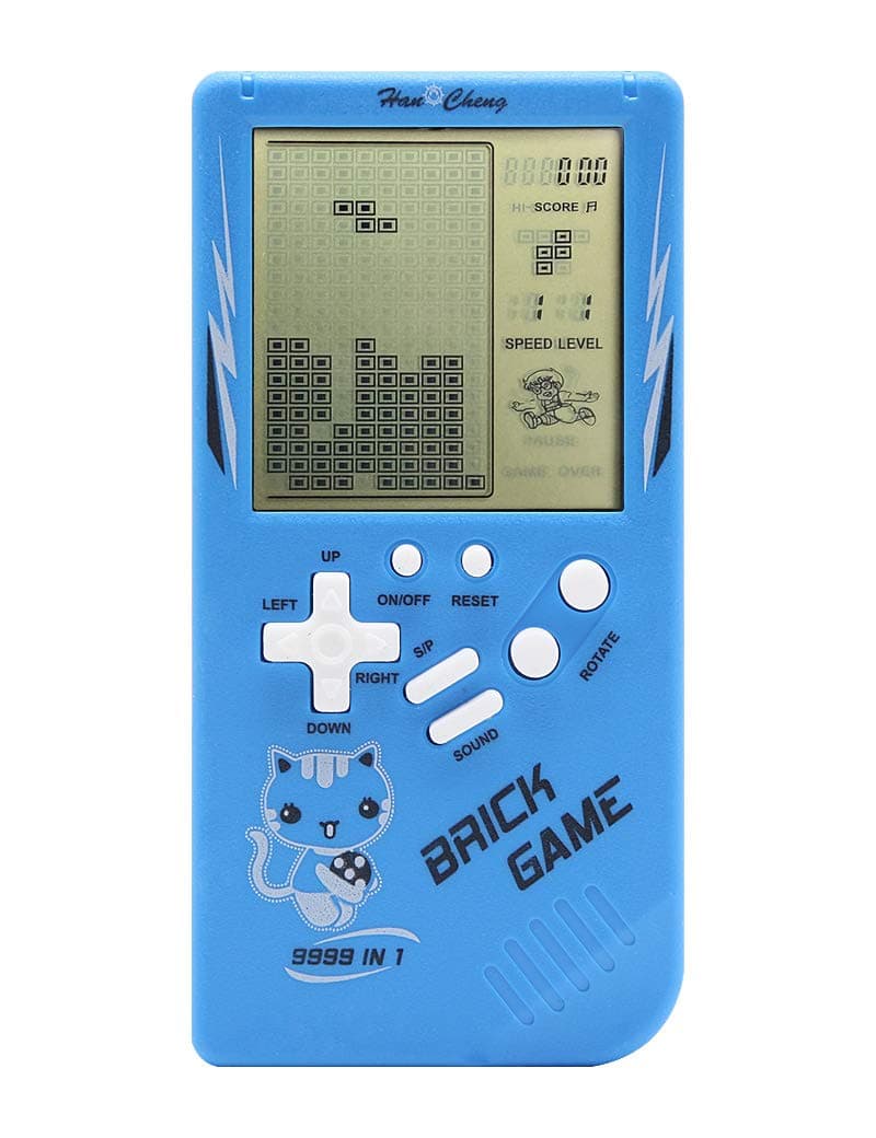 Retro big screen brick game console 9999 in 1 Tank/racing/shooting Casual puzzle game Adjustable difficulty and speed small and easy to carry best gifts (Blue)