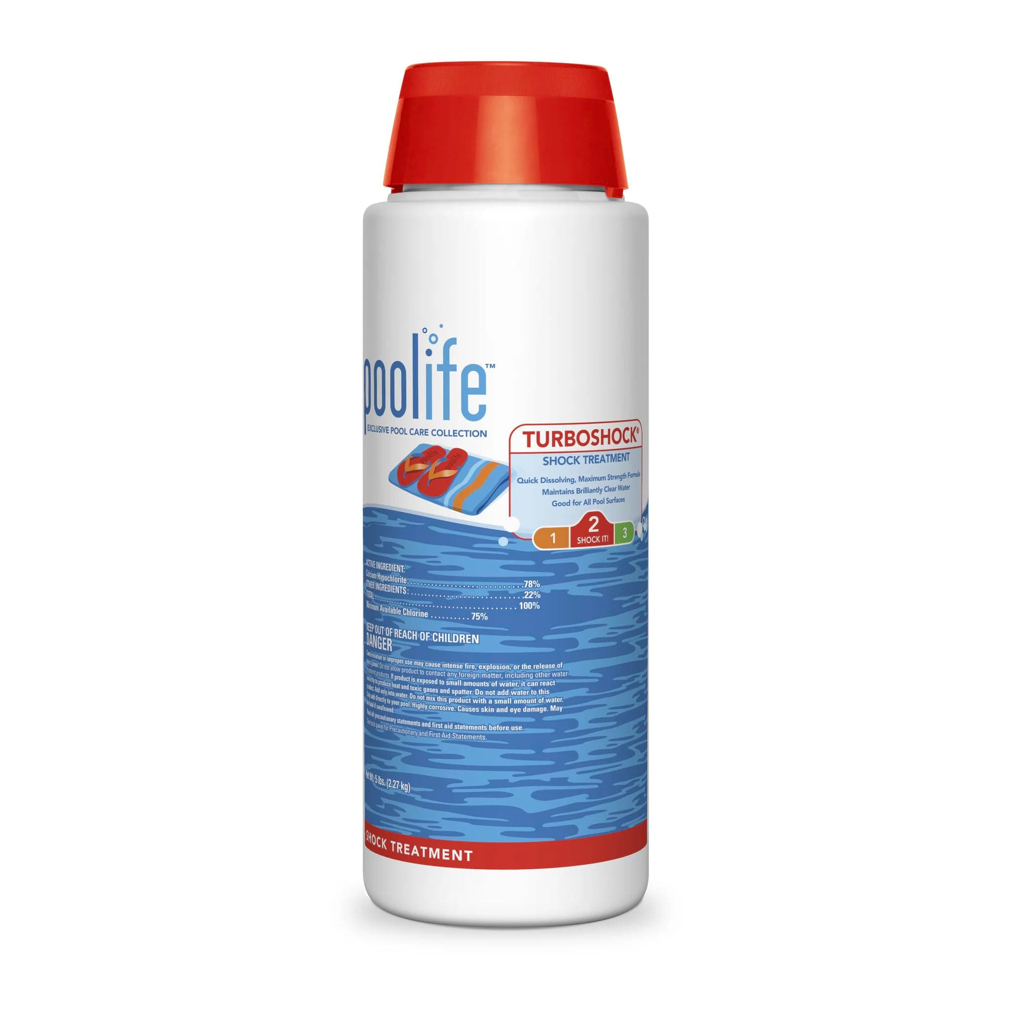 Poolife Turbo Shock to Eliminate Algae, Bacteria & Cloudy Water - Strongest 78% Calcium Hypochlorite Pool Shock - Fast-Dissolving, No Pre-Mixing - Safe Chlorine Shock for All Pool Surfaces - 5 lb