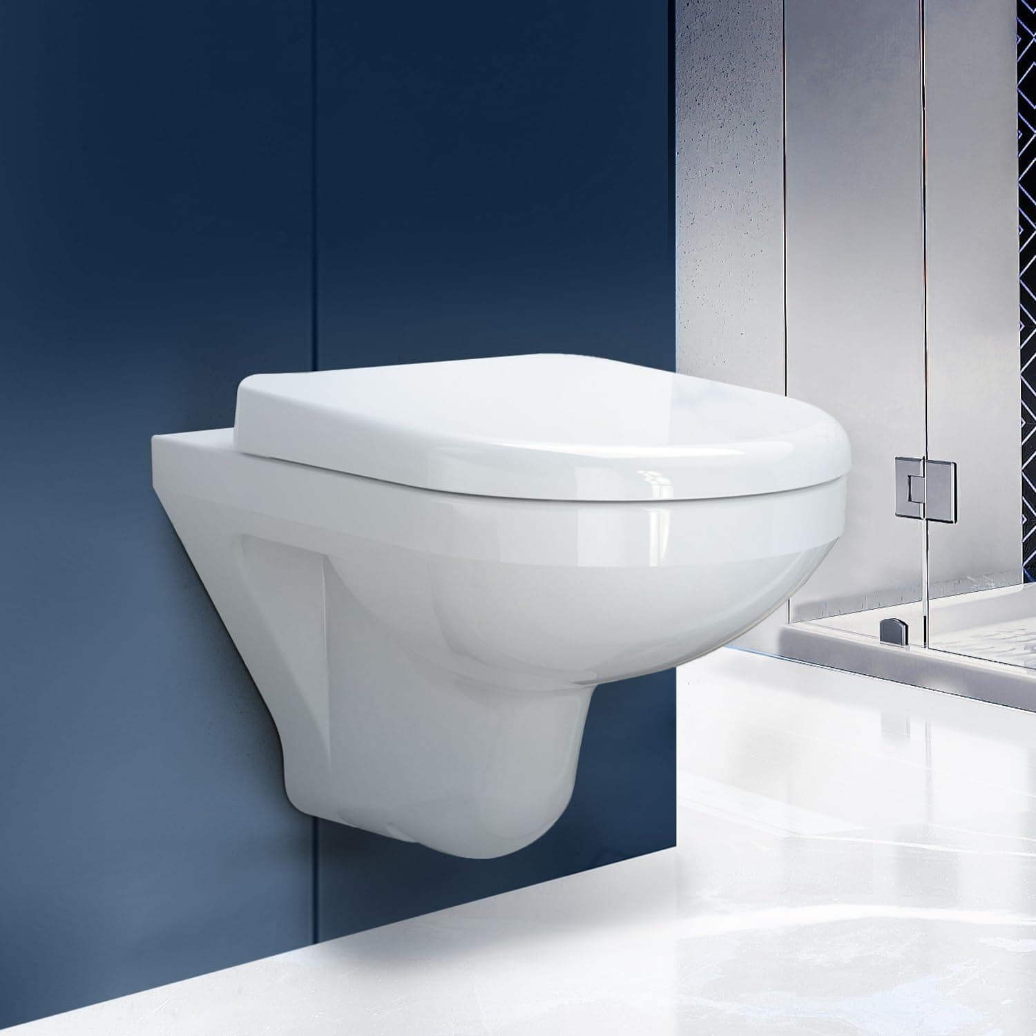 Kohler Span Round Wall Mounted Toilet | Ceramic Western Bathroom Commode with Anti-Bacterial Protection | Eco-Flush Technology & Quiet-Close Lid | Fully Glazed, White, 540mm x 365mm