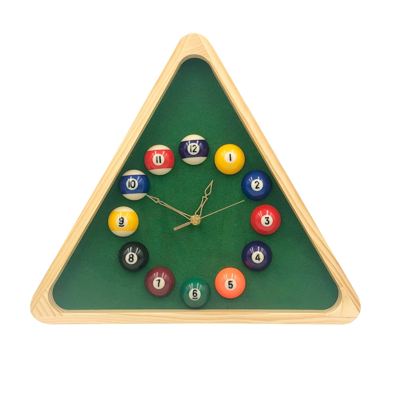 Billiards Pool Ball Clock - 14Inch Triangle Pool Table Cool Wall Clock with Solid Wood Frame,Great for Billiards Room,Pool Room,Game Room,Bar