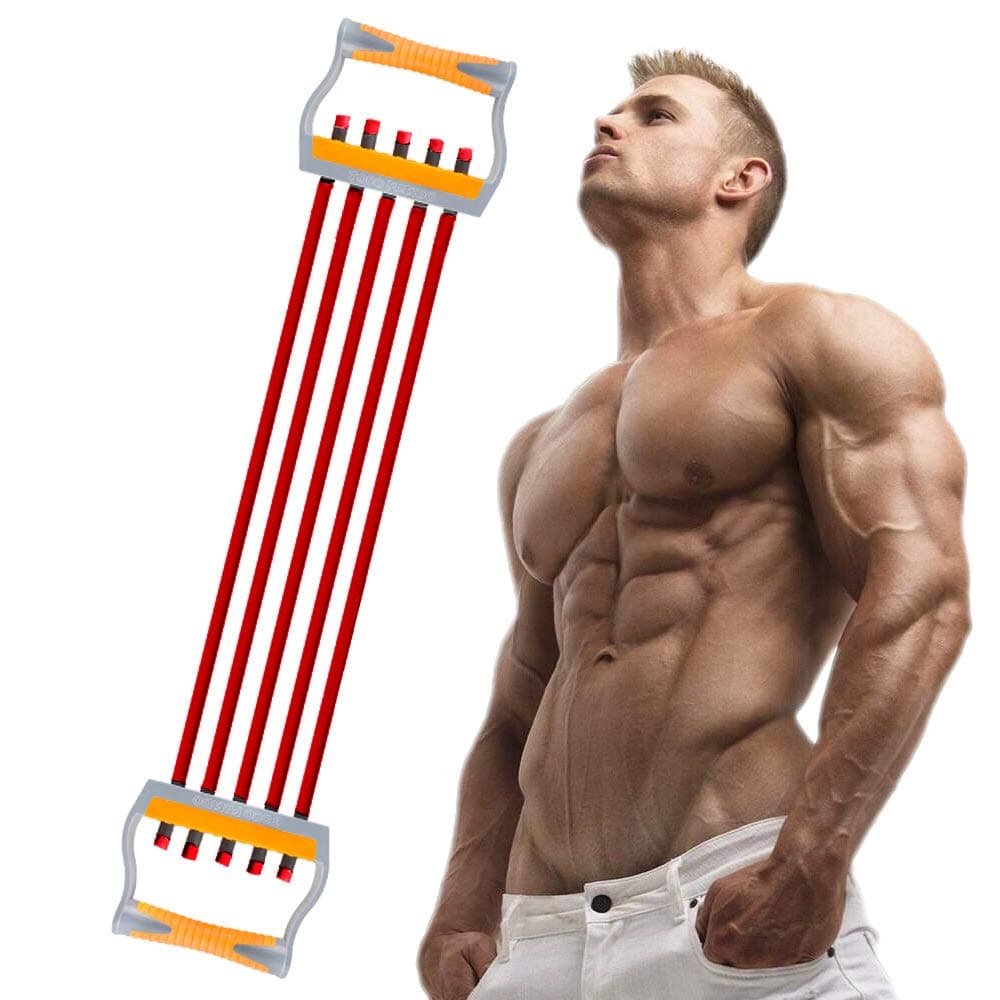 TOCO FREIDO Chest Expander, 5 Tubes Ajustable Arm Strength Trainer, Exercise Resistance Bands for Home Fitness Muscle Training (25lbs)
