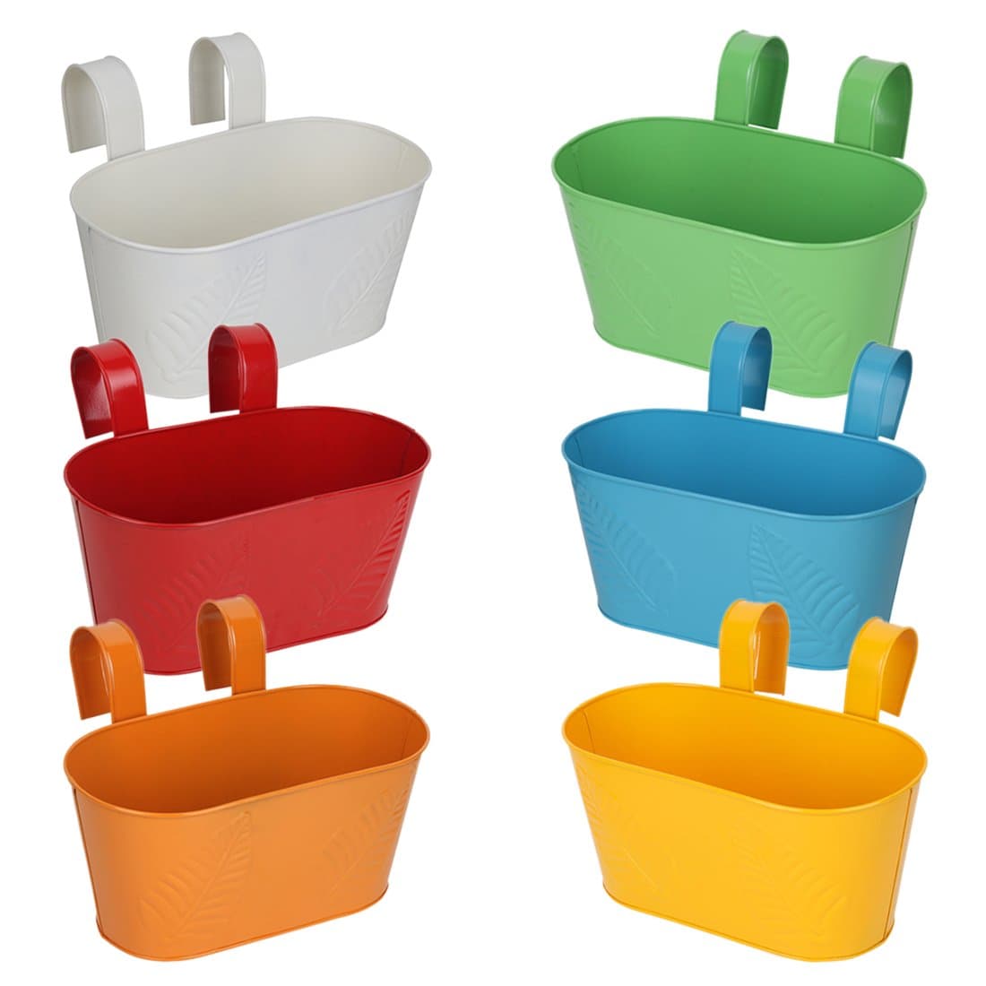Wonderland 12 Inches Railing Planter With Detachable Railing Handle & Wall Hook Behind (White, Red, Yellow, Blue, Green & Orange Color, Pack Of Six)