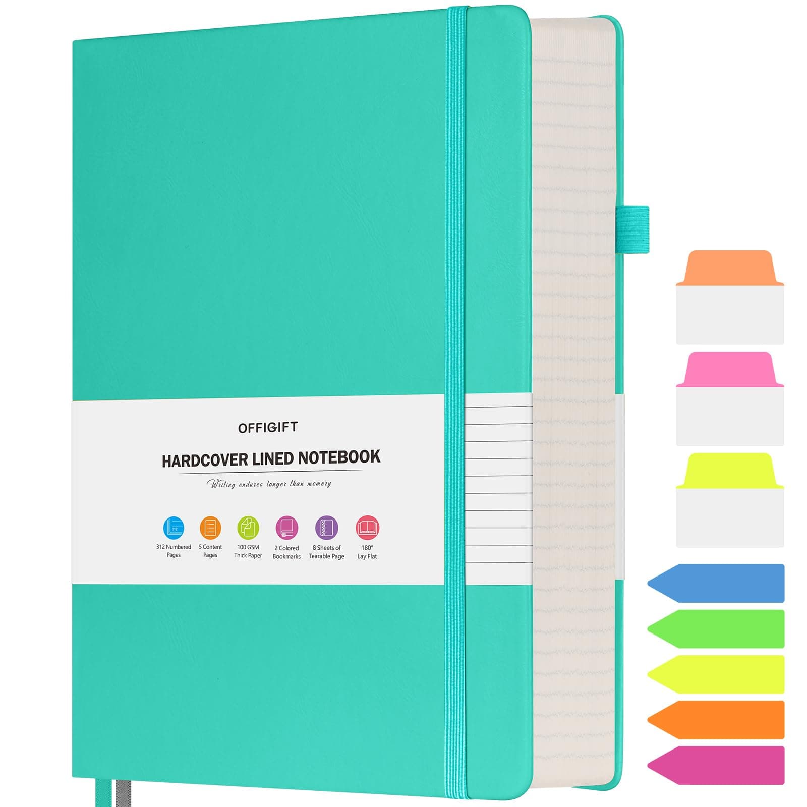 Lined Notebook Journal for Women Men, A5 College Ruled Notebook, 312 Numbered Pages Notebooks for Work, 100gsm Paper Daily Journal, Hardcover Vegan Leather Journals for Writing Office, Peacock Blue