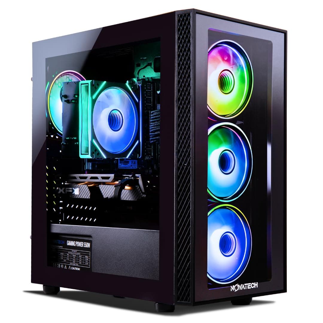 NOVATECH Phantom 2.0 - Prebuilt Gaming PC Desktop Computer - RX580 - Intel Xeon i7 3.5GHz - 16GB RAM - 512GB M.2 SSD, Win 11 Pro - Gaming Computer Tower - Pre Built PC Gameing - 1 Year Warranty