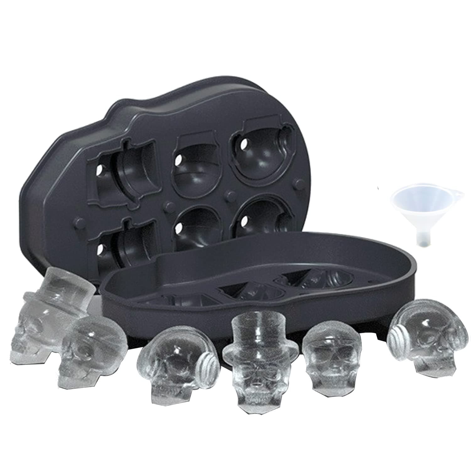 3D Skull Ice Cube Tray with Lid,Spespo Silicone Ice Cube Moulds Maker,Freezer Tray for Gin Glasses, Whiskey, Scotch, Cocktail and Liqueur Glasses-Black (1 * 6 Skull Cubes)