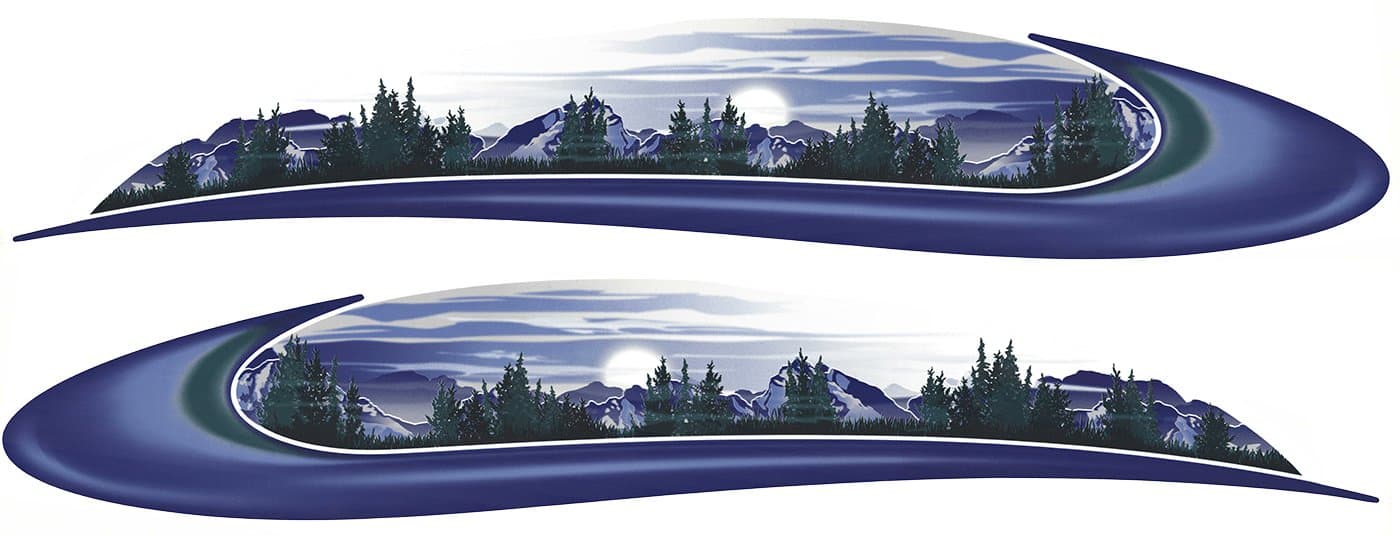 2 RV Trailer Camper Mountain Scene Graphics Decals Stripes -726