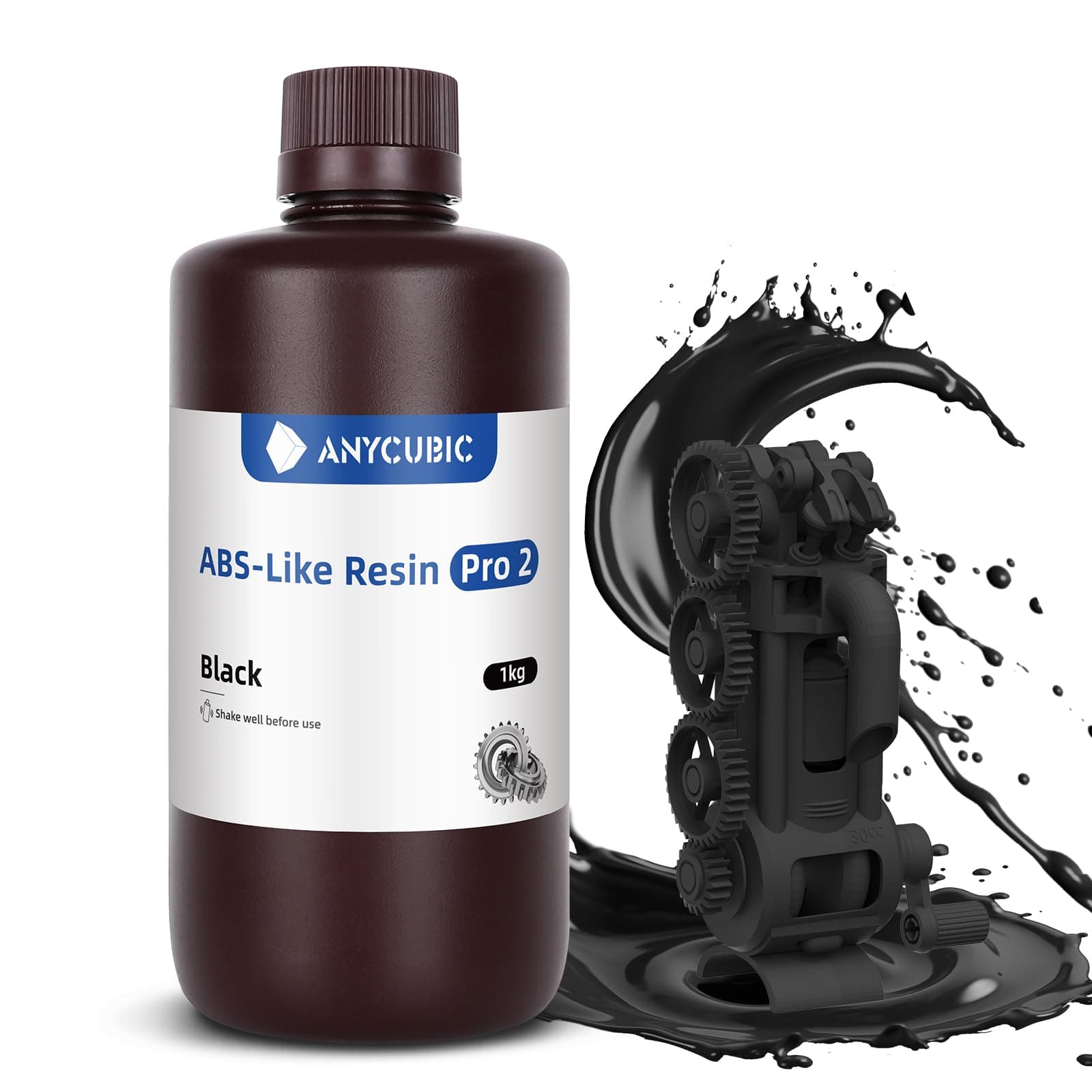 ANYCUBIC ABS-Like Resin Pro 2, 3D Printer Resin with Enhanced Strength and Toughness, High Precision and Minimal Shrinkage 3D Resin, Widely Compatible with All Resin 3D Printers(Black, 1kg)