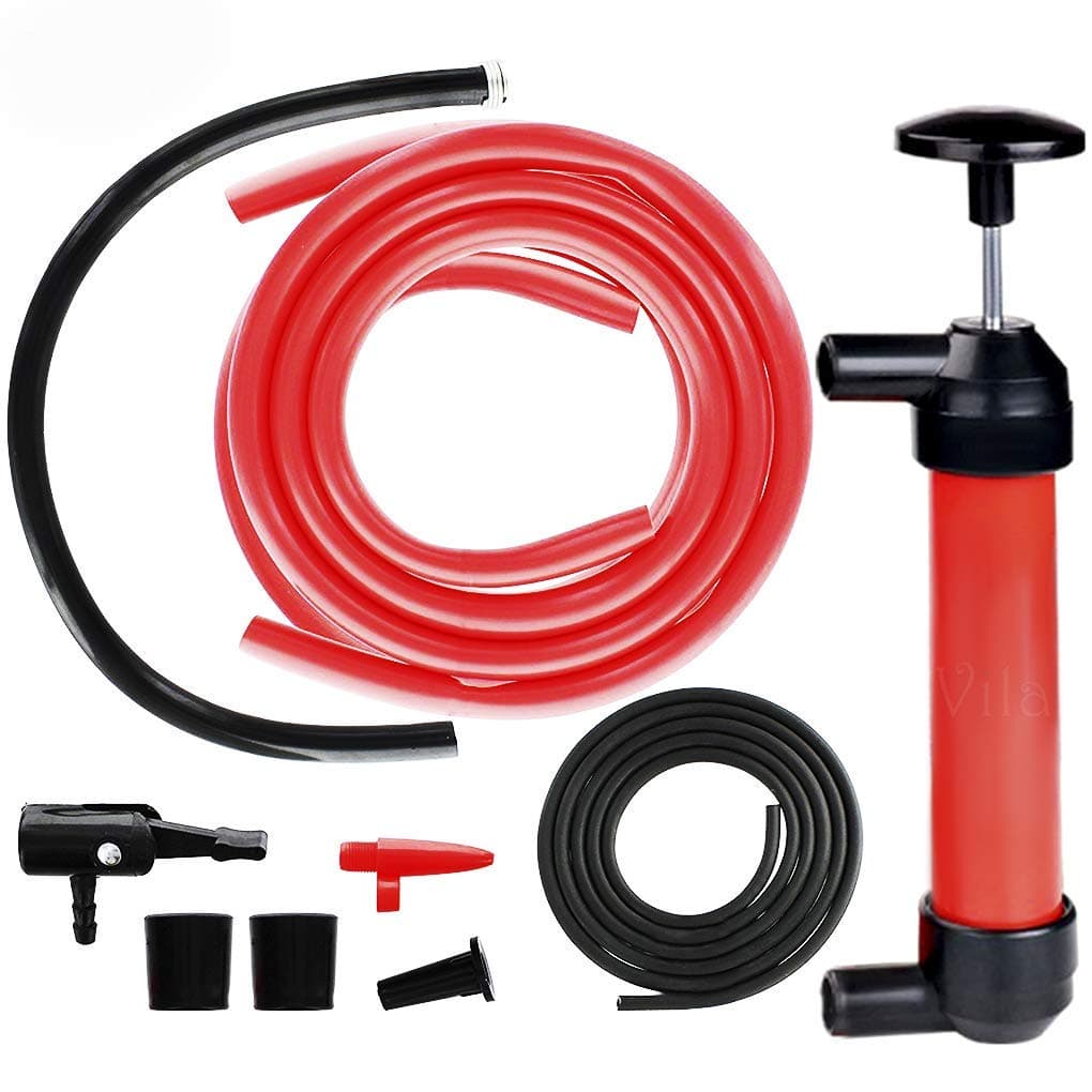 Vila Multi-use Manual Fuel Transfer Pump Kit - Portable Water & Gas Siphon, 15" Siphon Hose, Liquid Transfer for Automotive, Rain Barrels & Water Gardens
