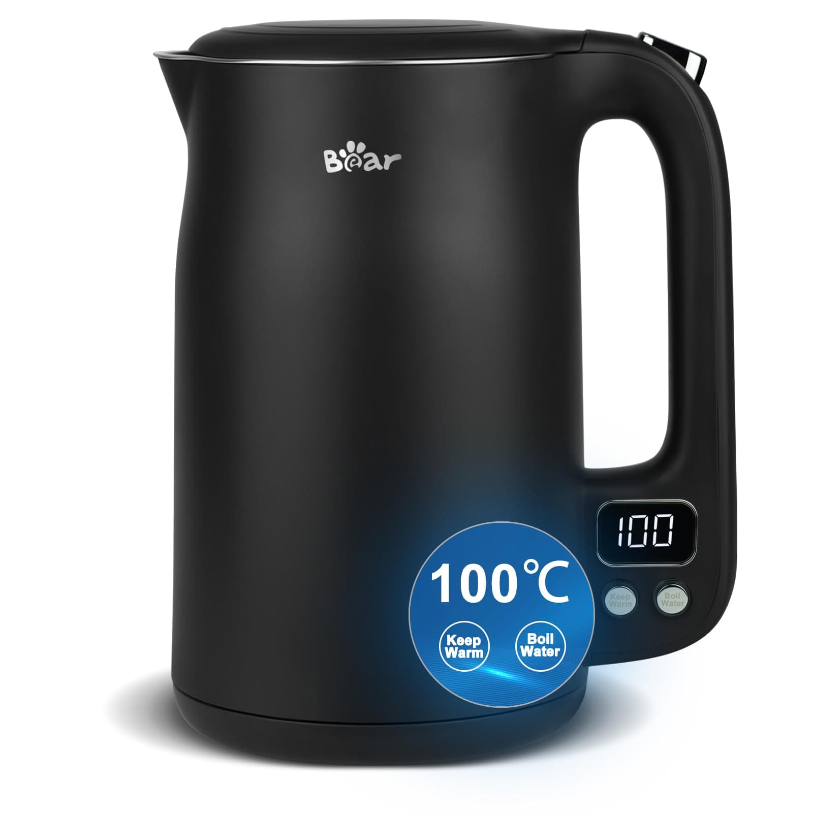 Electric Kettle 1.7L 40°C~100°C 12 Temperatures Control Kettle Digital Display with Keep Warm Function,1800w 304 Stainless Steel Fast Boil Black Kettle, Dry Protection, BPA Free Smart kettle