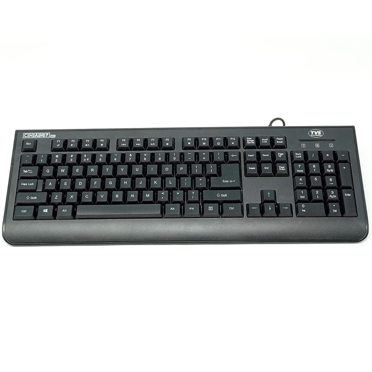TVS ELECTRONICS Champ Heavy Duty Membrane Wired Keyboard |Array of 104 Keys | Multimedia Functions | Plug & Play USB Connection | Sculpted Key Cap