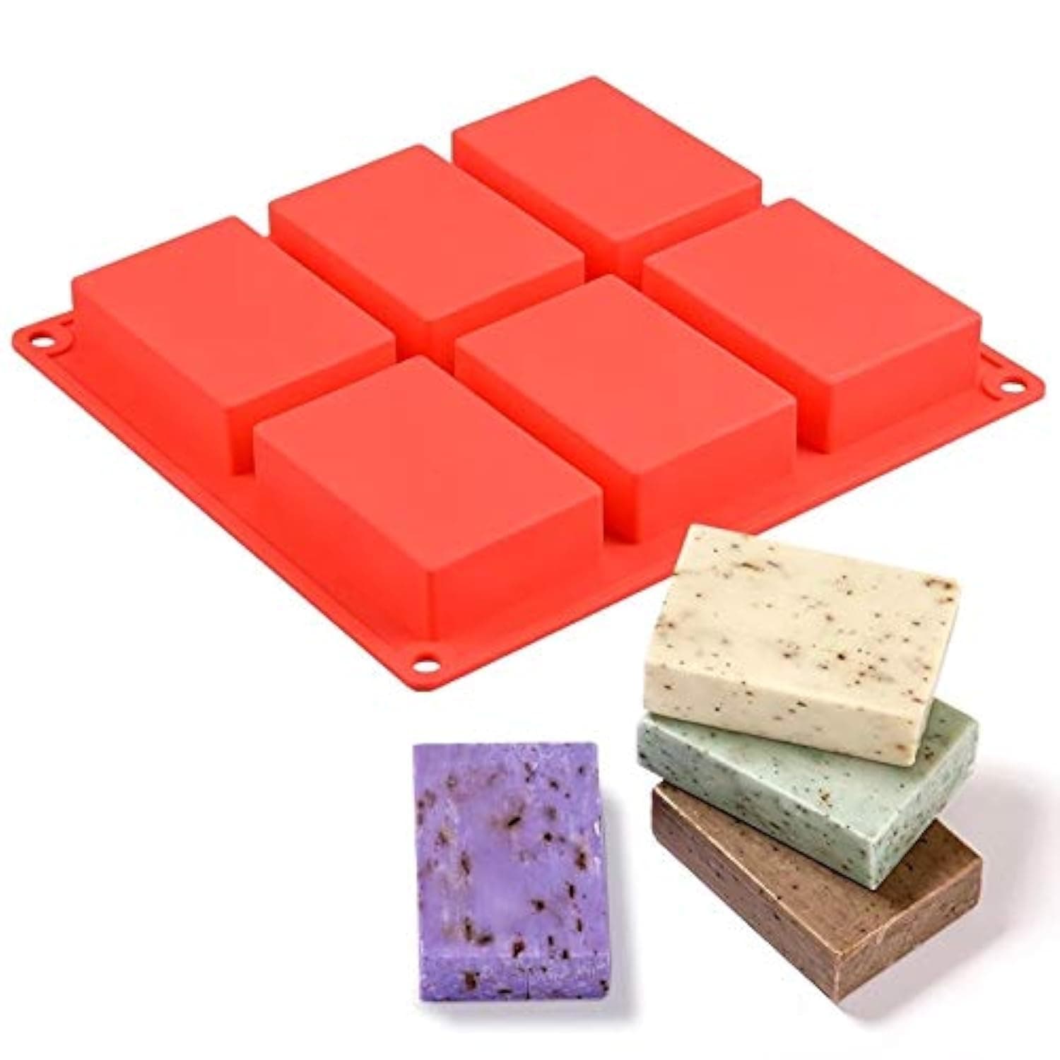 Zollyss Soap Mould – 6-Cavity Rectangle Shape with Sharp Edges, Multicolor, 22.5 x 20.5 x 2.5 cm | Ideal Soap Moulds for Soap Making