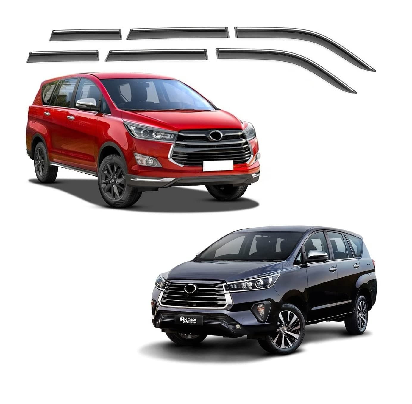Unbreakable Chrome line Door Visor/Wind Deflector/Rain Guard Compatible for Toyota Innova Crysta (2016 to Present) Type-1 & 2 (Set of 6pc)