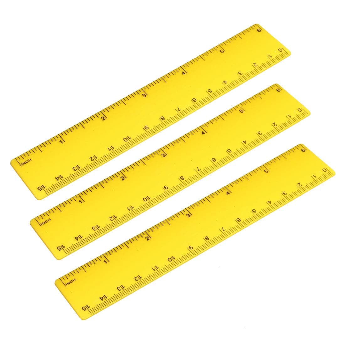 sourcing map Plastic Ruler 15cm 6 Inches Straight Ruler Yellow Measuring Tool 3 Pcs