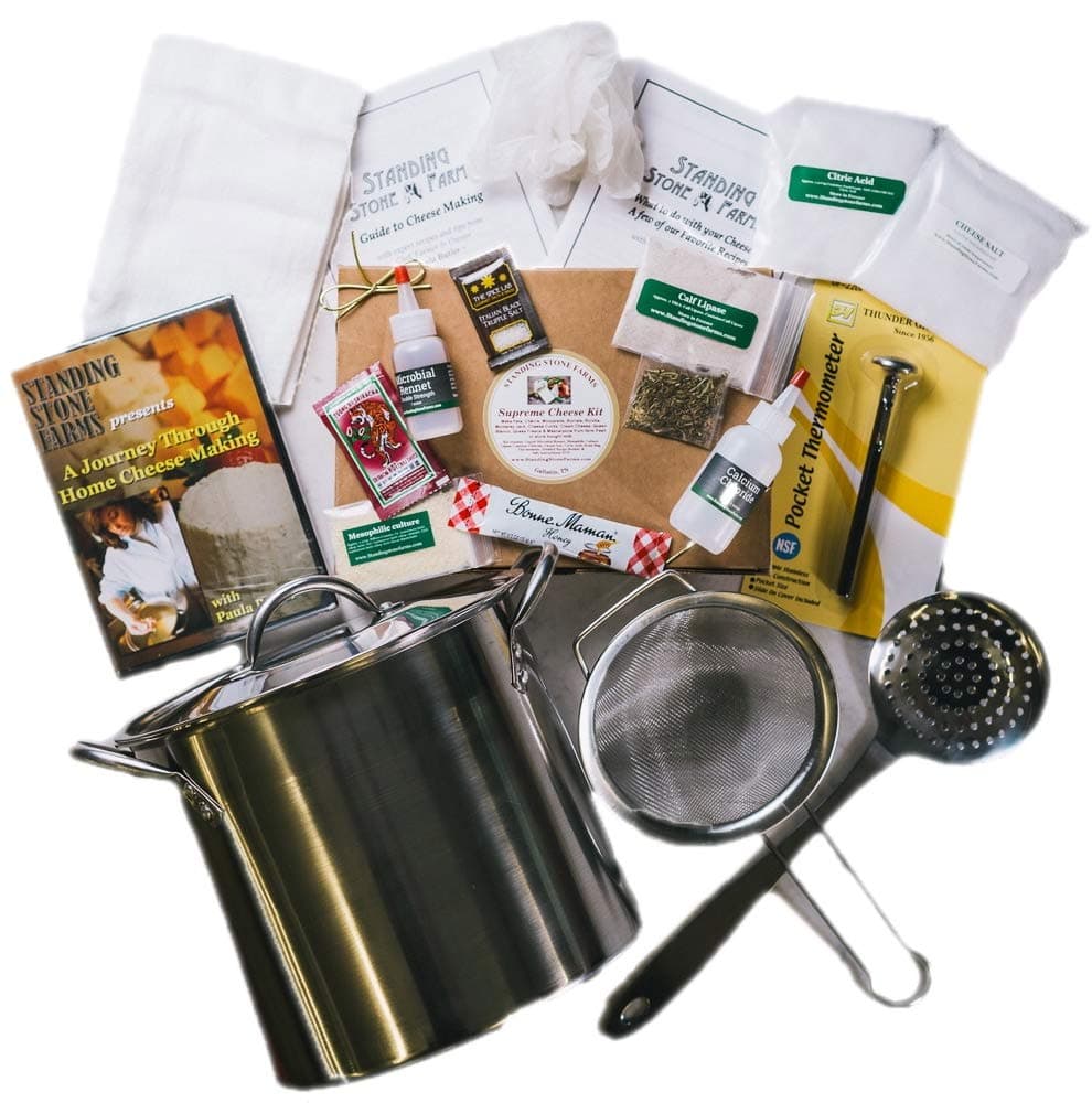 Standing Stone Farms Complete Cheese Making Kit - Includes our Award Winning Ultimate Kit plus Equipment ~ Makes Hard & Soft Cheese ~ Detailed Recipes Included.