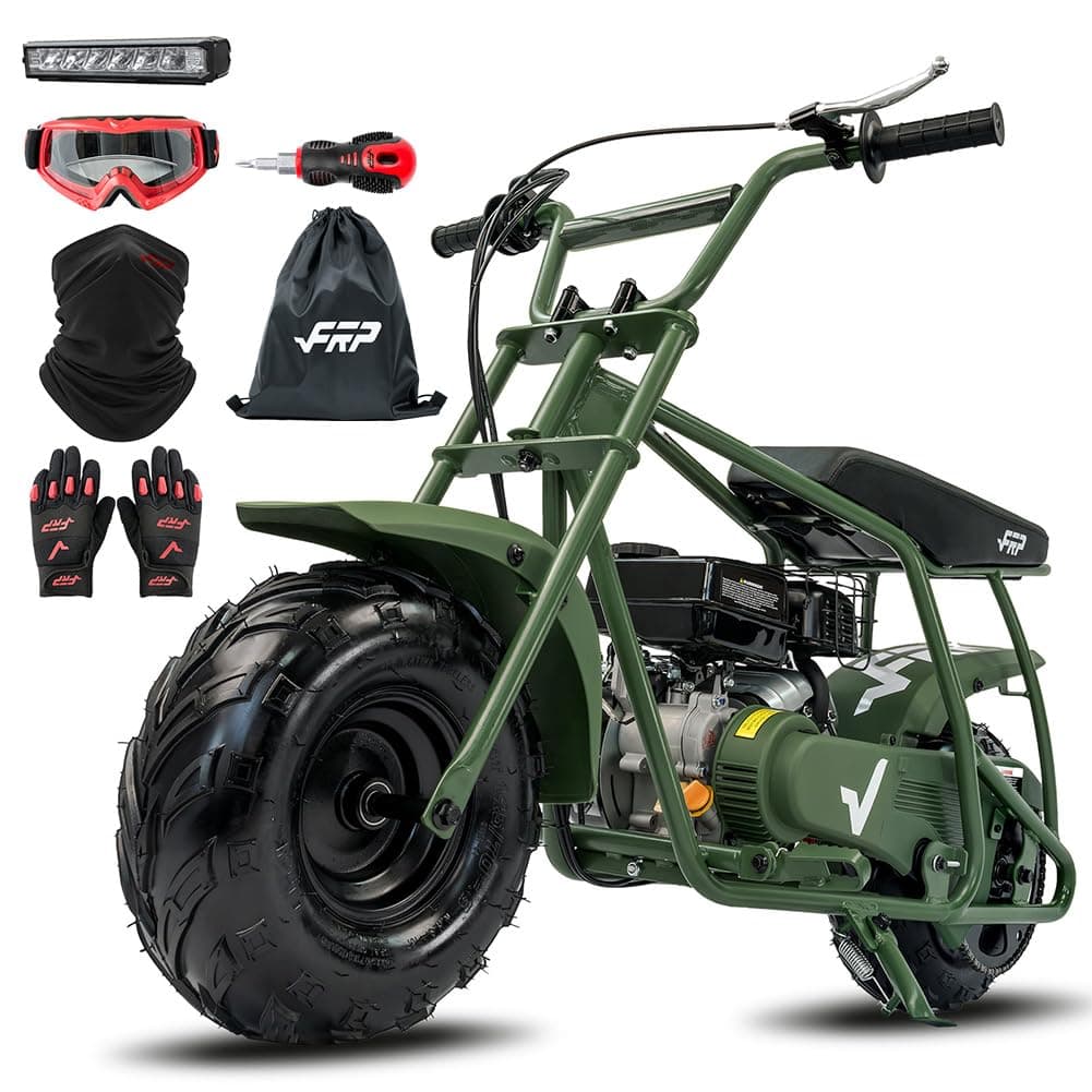 FRP GMB100 Plus Mini Dirt Bike Complete Starter Bundle, 99 CC Gas Powered 4 Stroke 3HP, Off Road Mini Bikes for Kids and Adult, Trail Bike Up to 28 Mph, Weight Support Up to 220 LBS (Green)