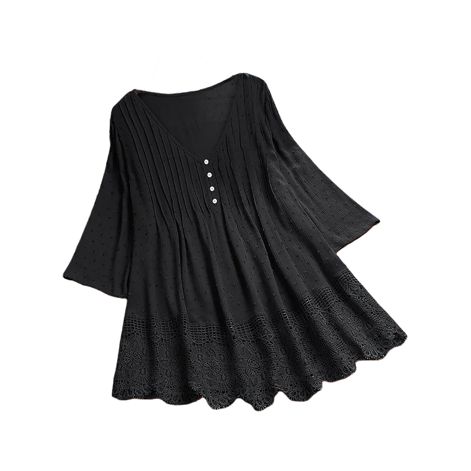 Janepam Women Cotton Linen Top Long Sleeve Solid Plain/Graphic Embroidery Lace Loose Blouse