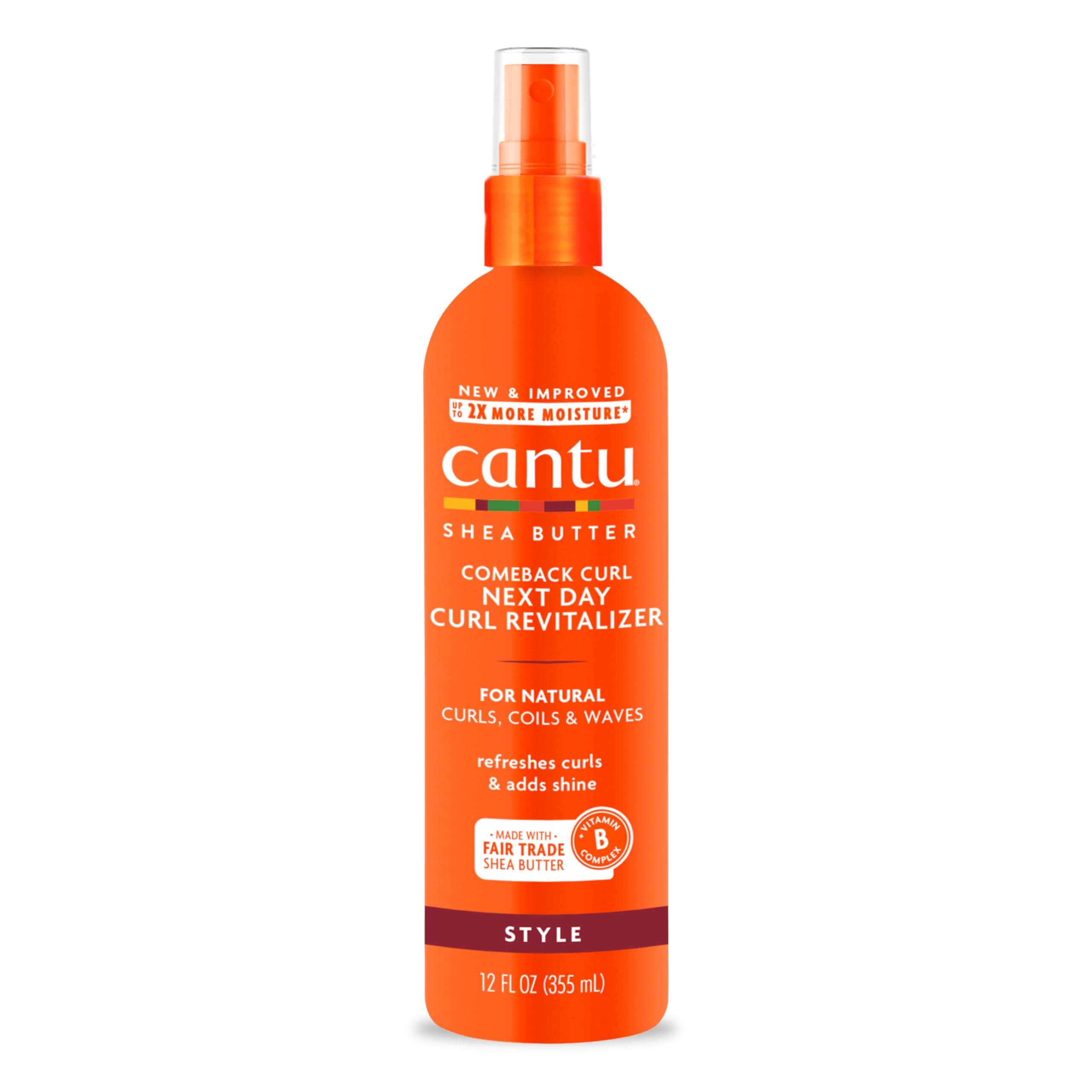 Cantu Comeback Curl Next Day Curl Revitalizer Mist with Shea Butter for Natural Hair, 12 fl oz