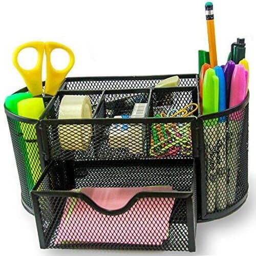 Office Supply Caddy - Can Hold All Office Accessories. Features: Elegant 8 Compartments Black Mesh Desk Organizer with a Large Tray - Good for Home, Office, Kids, College & Gifts - Prtsupply