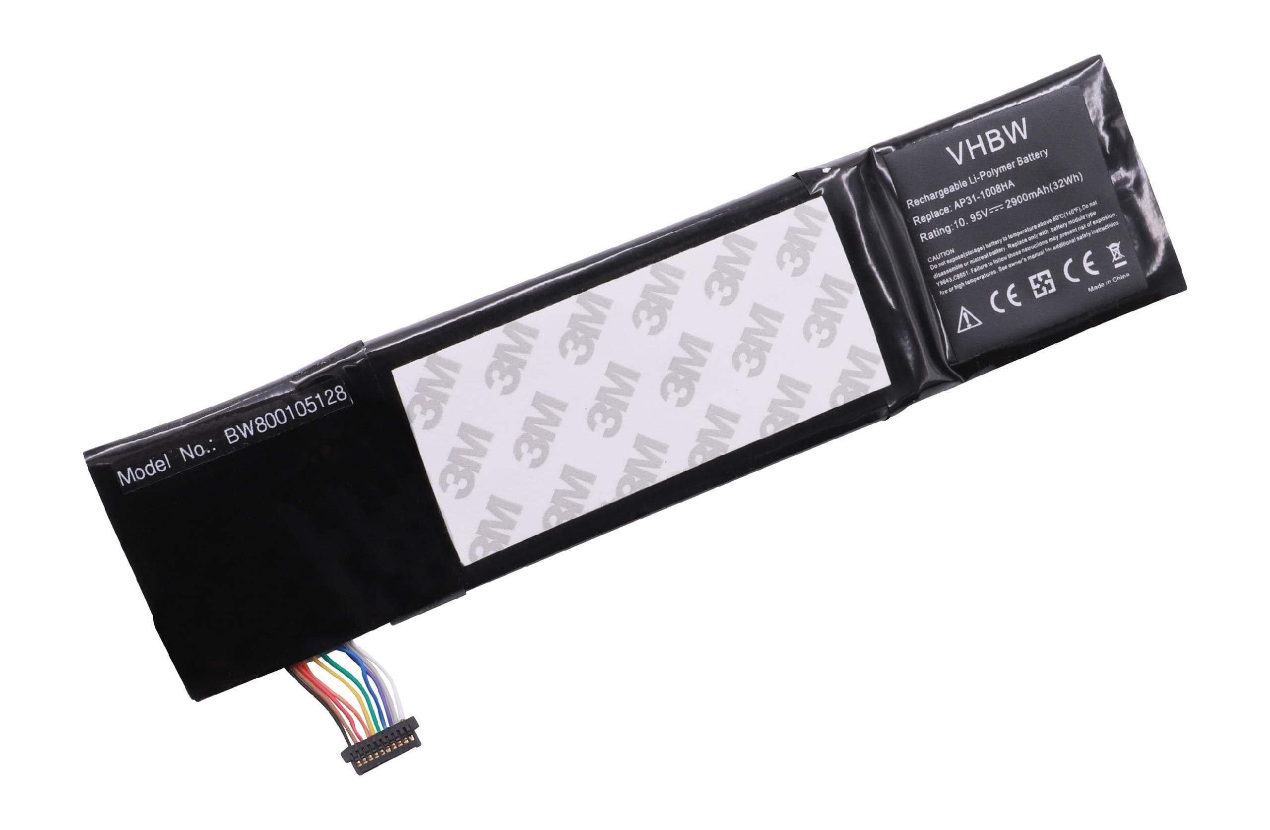 vhbw Li-Polymer battery 2900mAh (10.95V) suitable for notebook laptop Asus Eee PC 1008, 1008H, 1008HA, 1008HA-PU17 replaces AP31-1008HA, AP32-1008HA.