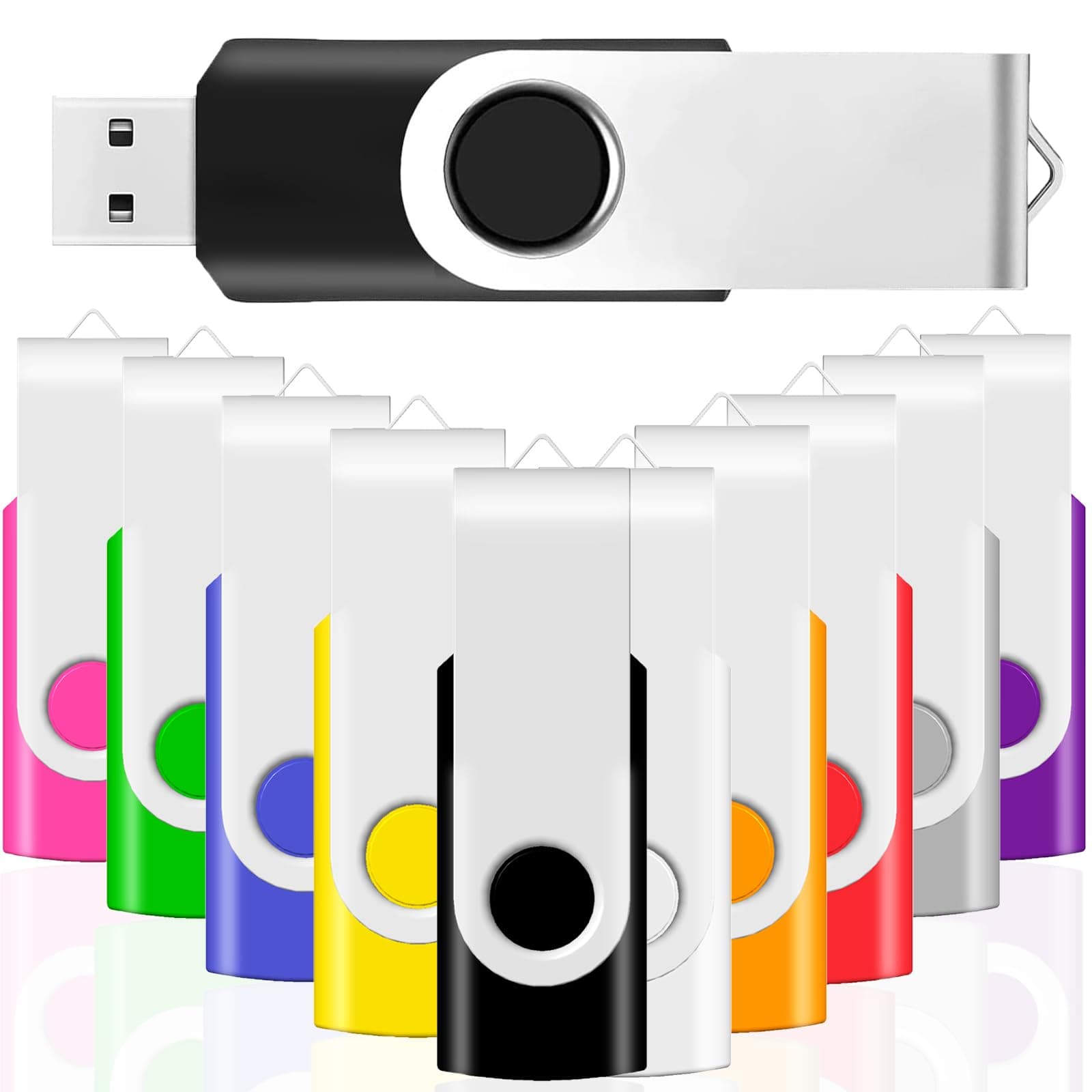 JBOS 16GB Flash Drive USB 3.0 10 Pack, USB Drive 16GB USB3.0 High Speed 10 PCS Memory Stick Swivel Thumb Drives Gig Stick Pen Drive for Data Storage, Zip Drive, Jump Drive, Flash Stick, Mixed Colors