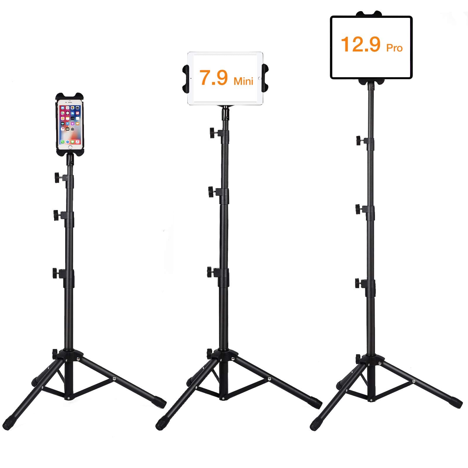 Tablet Floor Stand, Height Adjustable Tablet Tripod Stand & 360° Rotating Mount Compatible for iPhone iPad and 5.5-12.9 inch device
