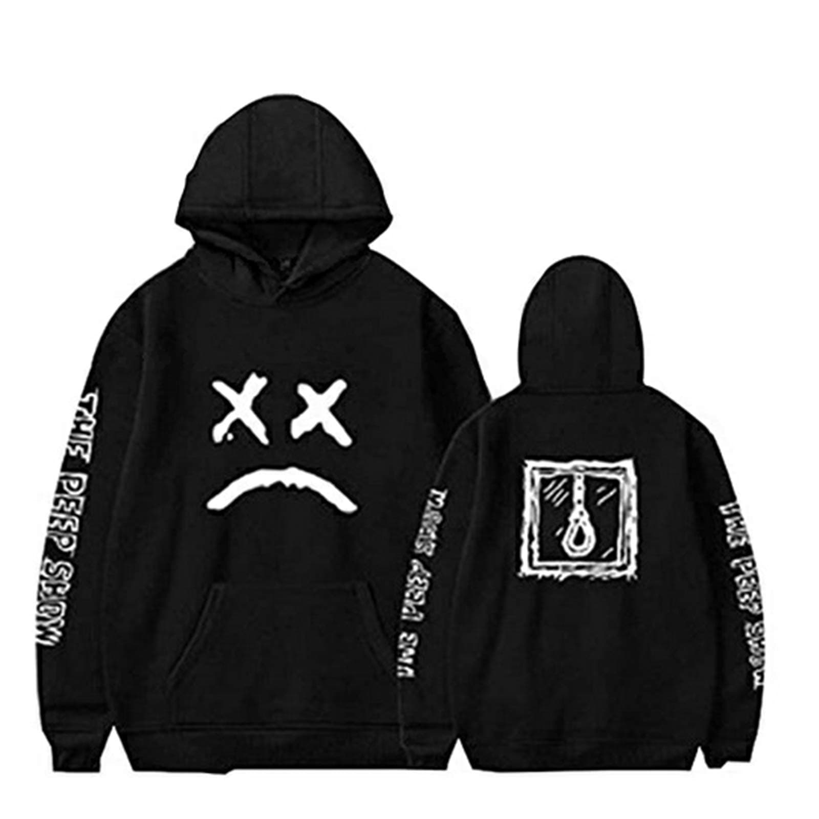 Men Hoodie Rapper Sad Face Sweatshirt Pullover Jacket Boy Jumper (Black, M)