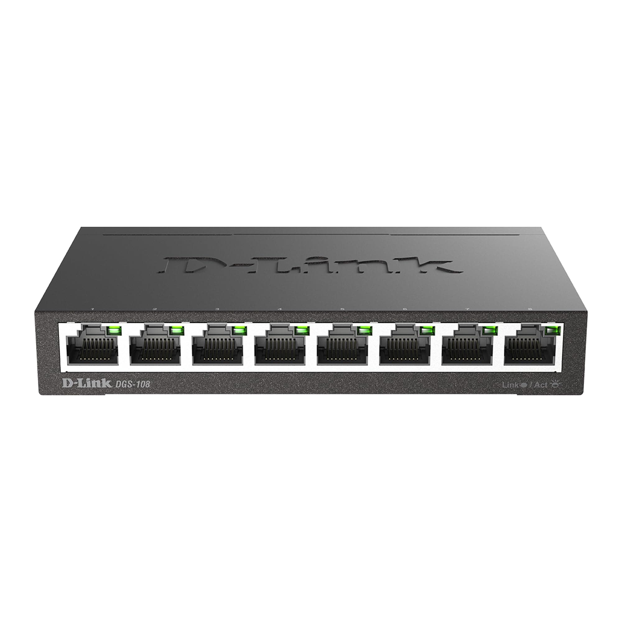 D-Link DGS 108 8 Port Gigabit Ethernet Switch Unmanaged, Plug & Play Network Splitter Silent Fanless Metal Desktop/Wall Mount QoS, IEEE 802.3az Energy Saving Limited Lifetime Protection
