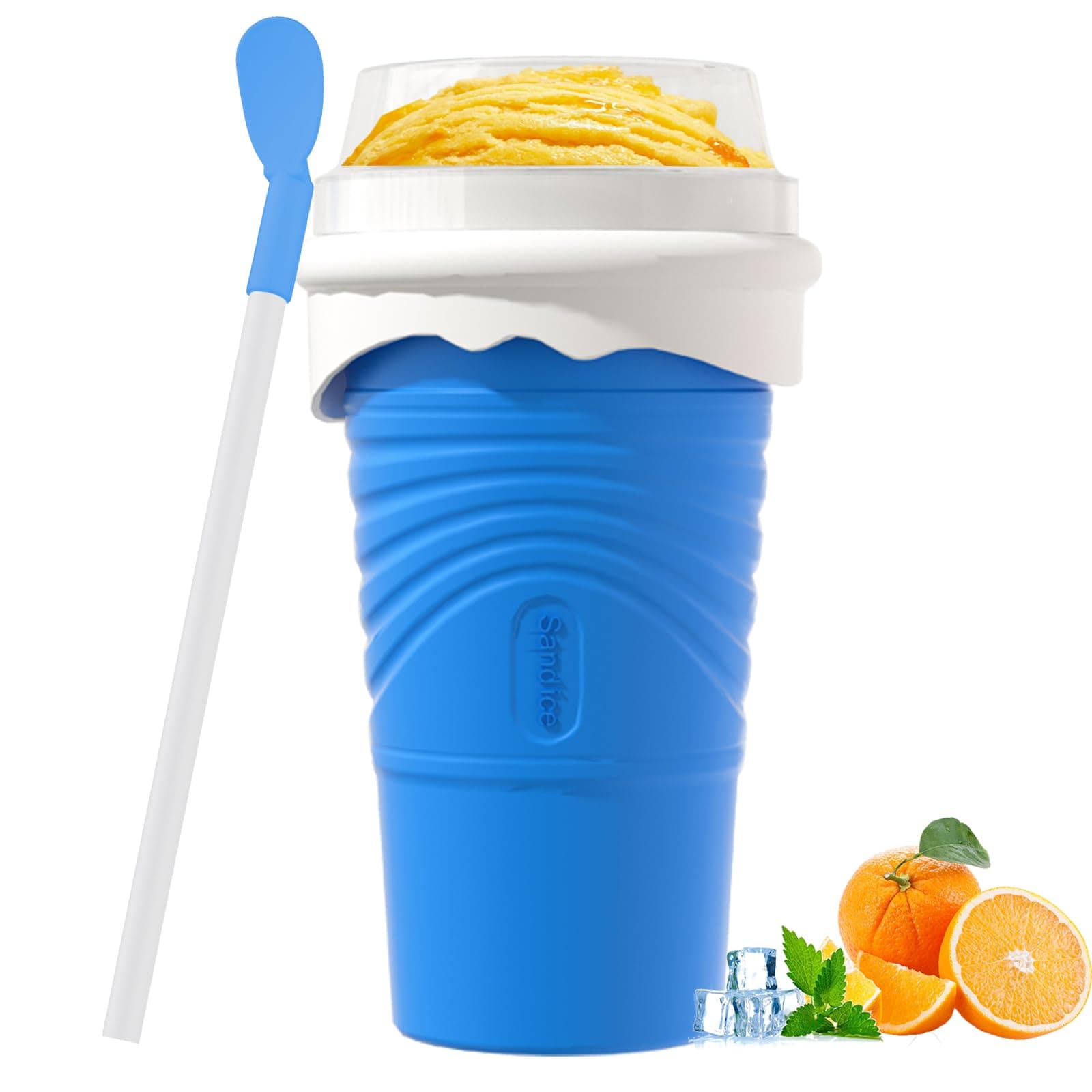 Slushie Maker Cup, 500ML DIY Magic Slushy Maker Squeeze Cups, Portable Smoothie Squeeze Cups for Juices, Milk and Ice Cream Make, Double Layers Silica Cup with Lid & Straw for Friends, Family Gifts
