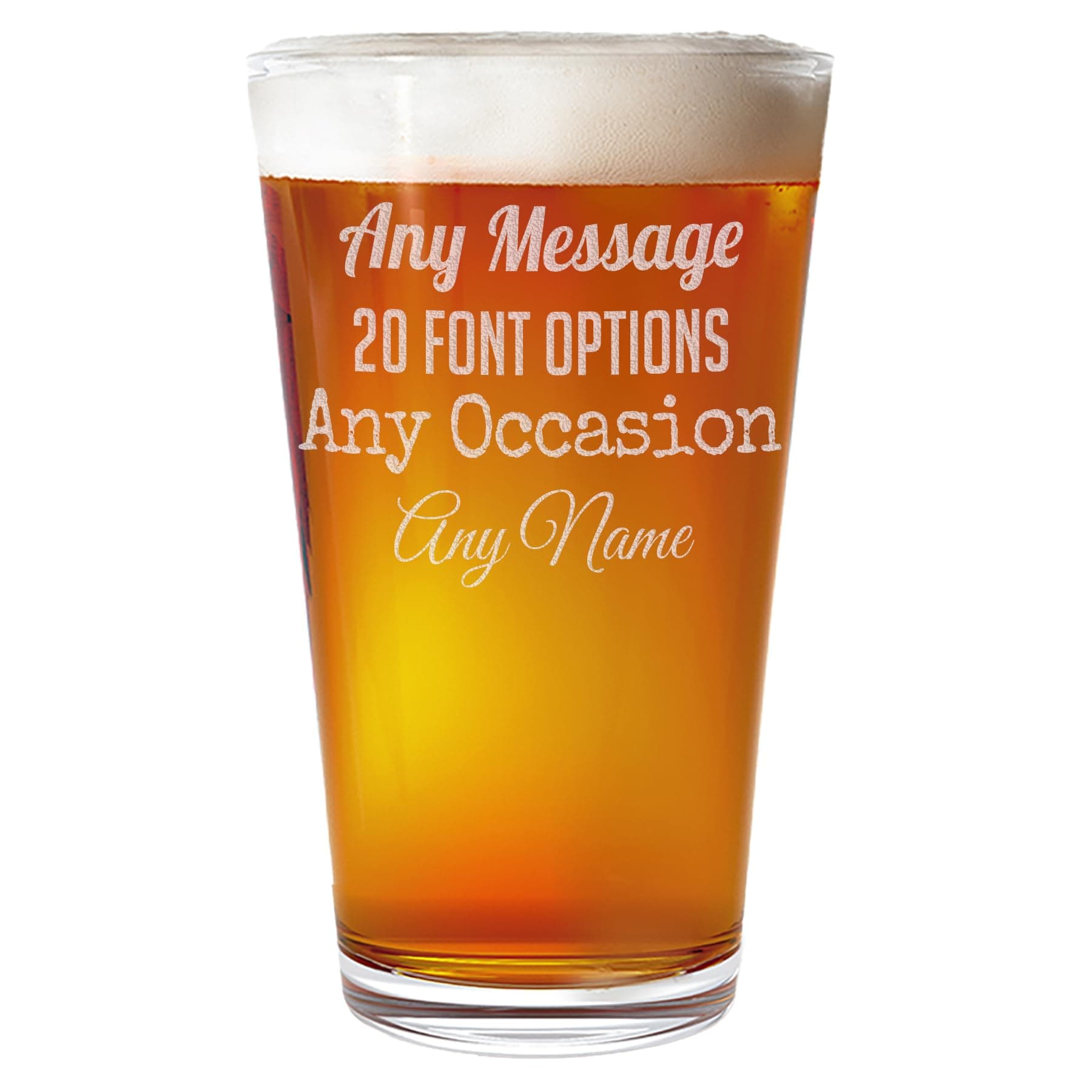 Personalized Etched Custom Message 16oz Pint Beer Glass, Your Text Here - Custom Text Engraved glasses, Customized Pint Glasses, Birthday gifts for Men Him
