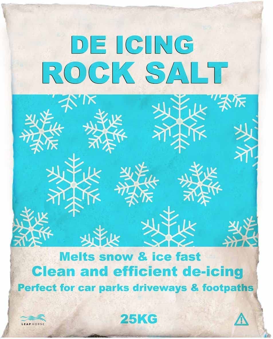 Safe Road Rock Salt for De-Icing roads and paths from snow and ice. Pure clean dry free-flowing salt crystals FULL SIZE 25Kg Bag