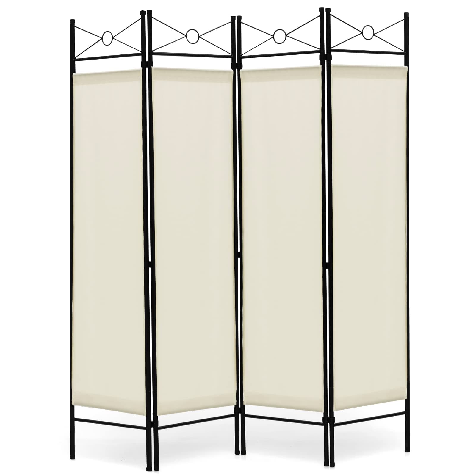 4 Panel Folding Room Divider, Freestanding Wall Privacy Screen Protector with Detachable Cloth, Home Living Room Bedroom Office Paravent Partition Separator (White)