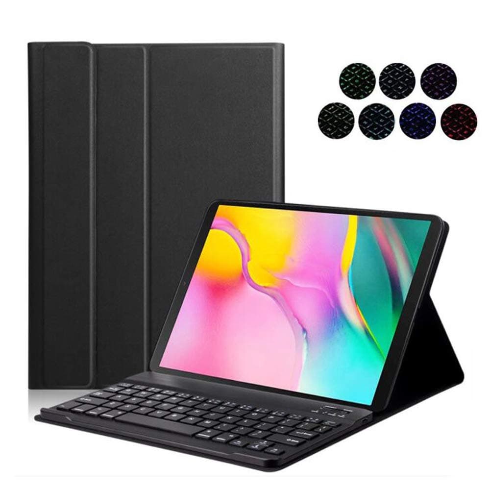 Samsung Galaxy Tab S5E 10.5 2019 Keyboard Leather Case, 7 Color Backlit Slim PU Case Wireless Bluetooth Stand Removable Keyboard Shell Cover for SM-T720 SM-T725 T720 T725 (Black)