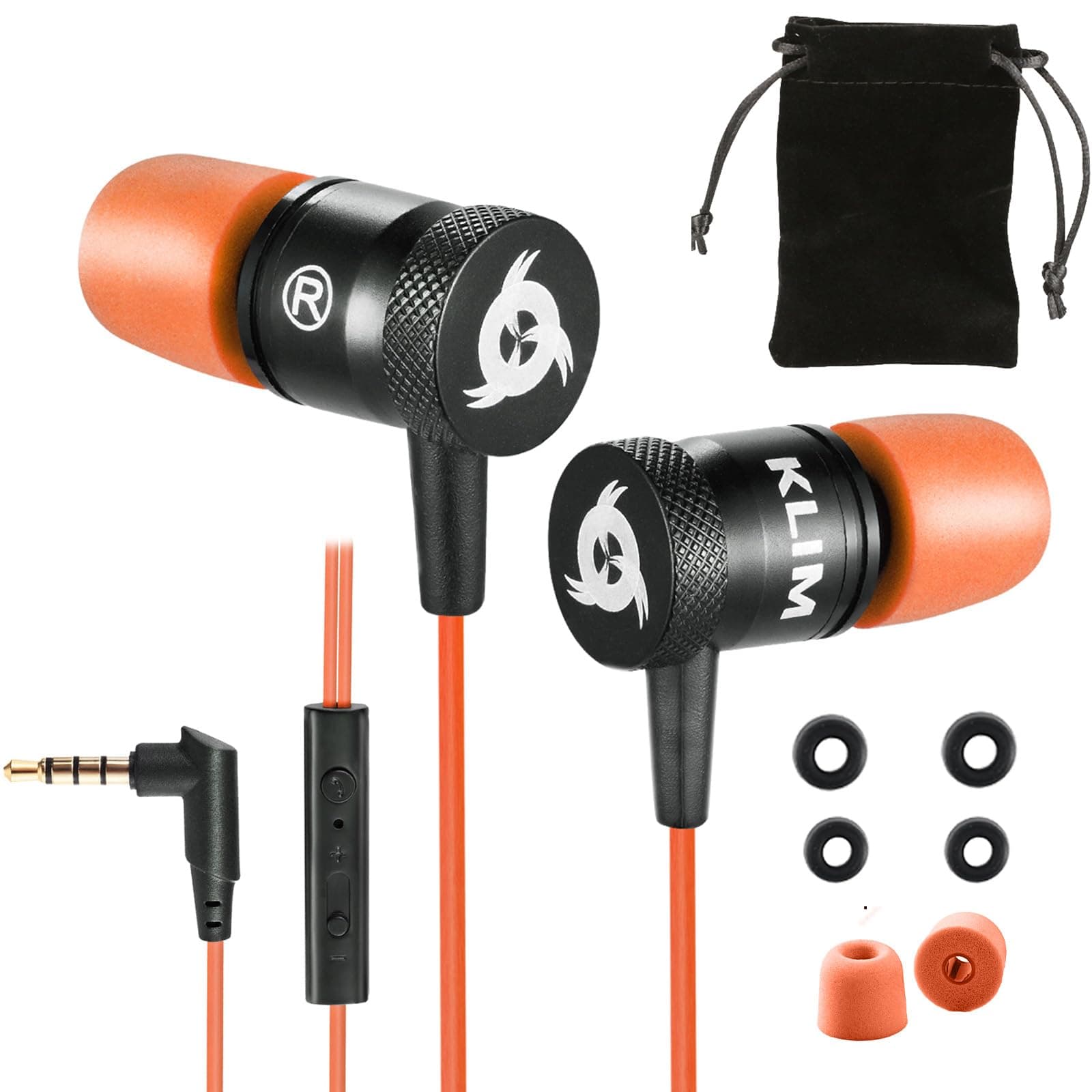 KLIM Fusion Earbuds Wired with Microphone - Long-Lasting with 5 Years Assurance - New Version - Innovative Memory Foam Earbuds - Gaming Earphones with Mic and 3.5 mm Jack - Orange Earphones
