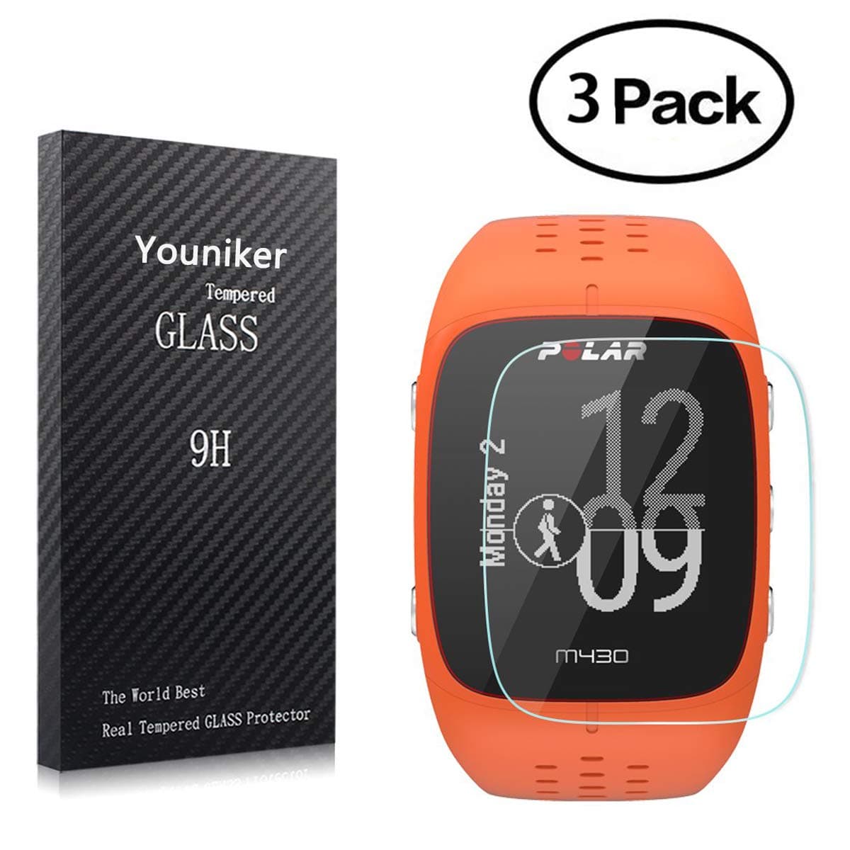 3 Pack for Polar M430 Screen Protector Tempered Glass for Polar M400 GPS Running Watch Screen Protector Foils Glass 9H 0.3MM Anti-Scratch Anti-Fingerprint Bubble Free