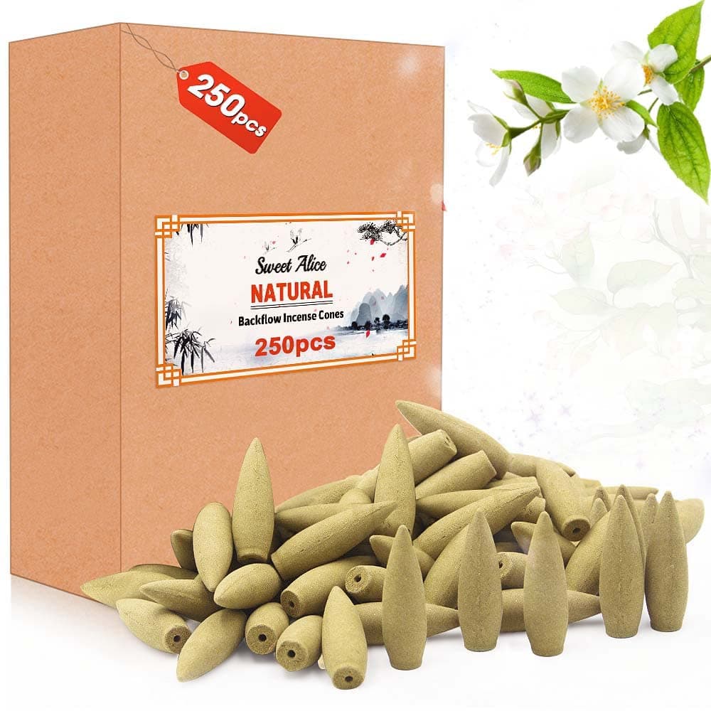 XinXu 250 Pcs Backflow Incense Cones Waterfall Incense,Jasmine Scents Incense Cones for Spa,Yoga,Relaxation,Meditation,Purification